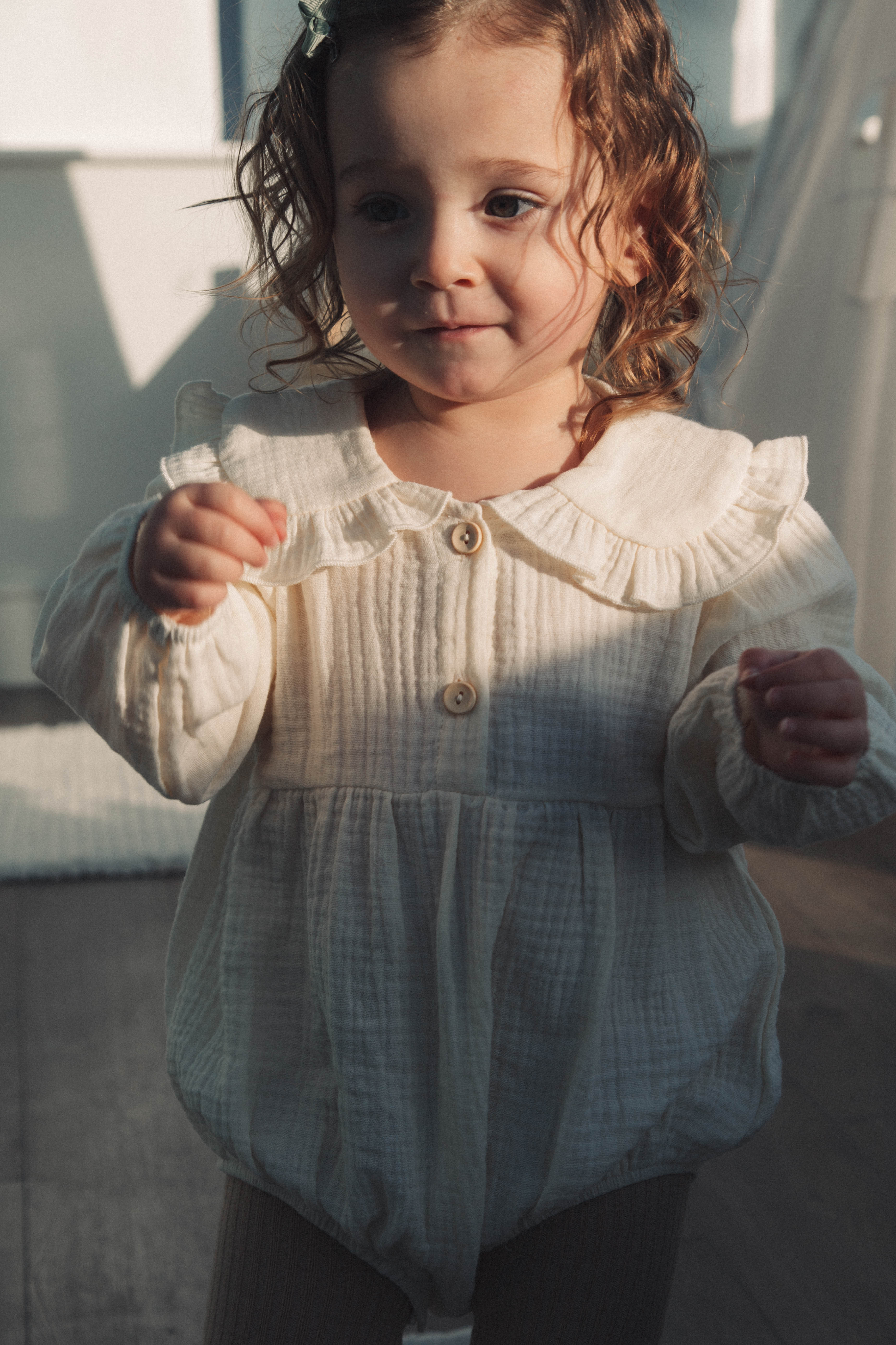 Cream Frill Collar Muslin Romper