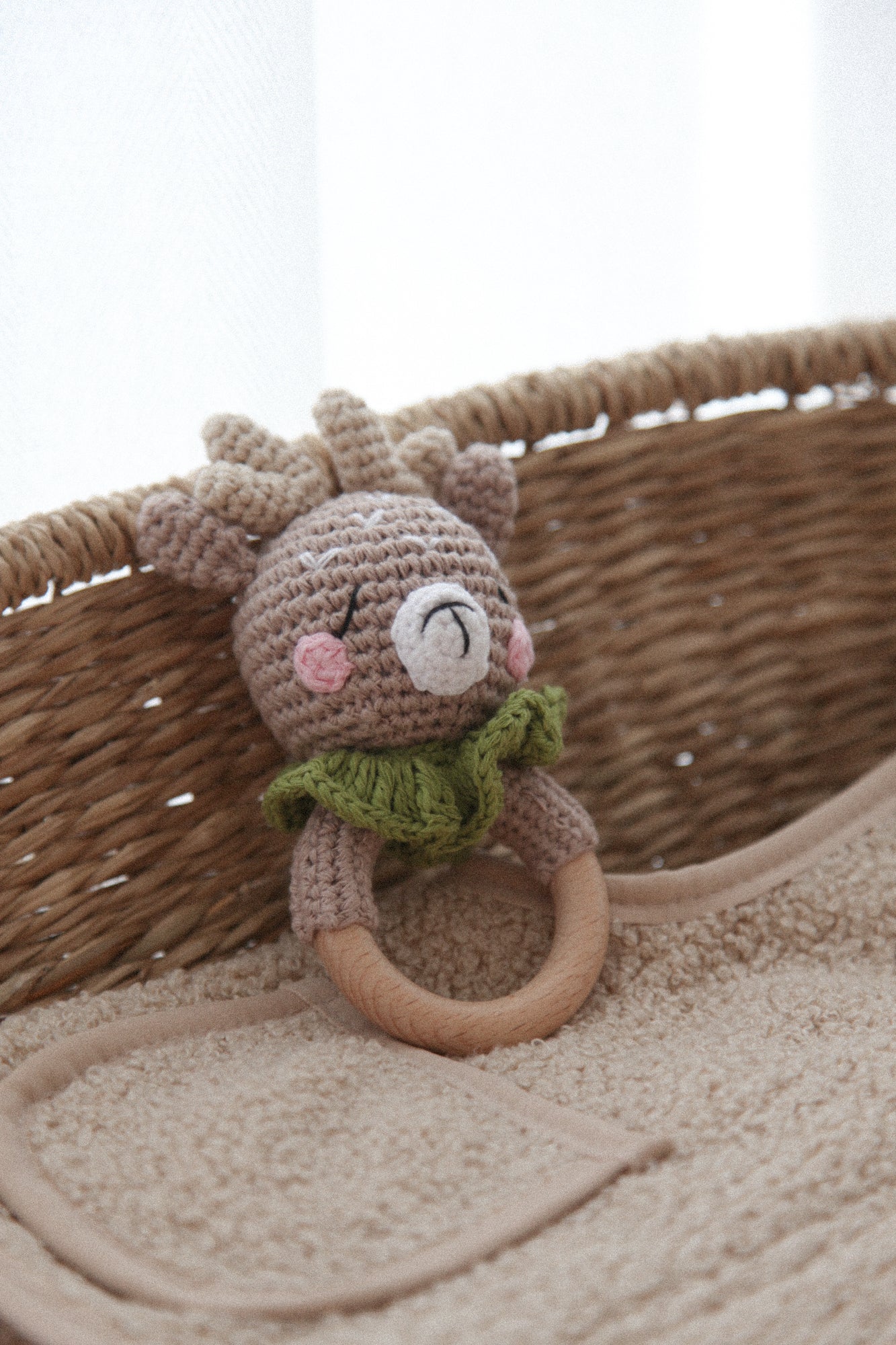 Sage Deer Knitted Baby Rattle