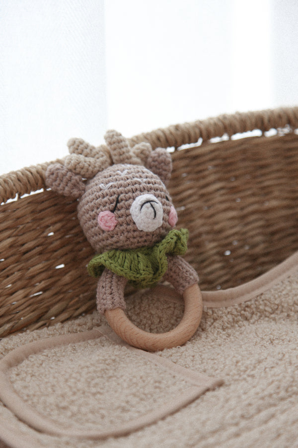 Sage Deer Knitted Baby Rattle