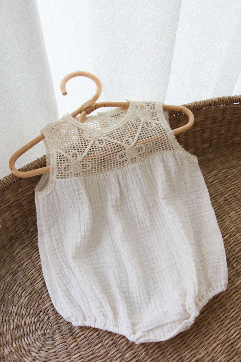 Cream/Crochet Muslin Romper