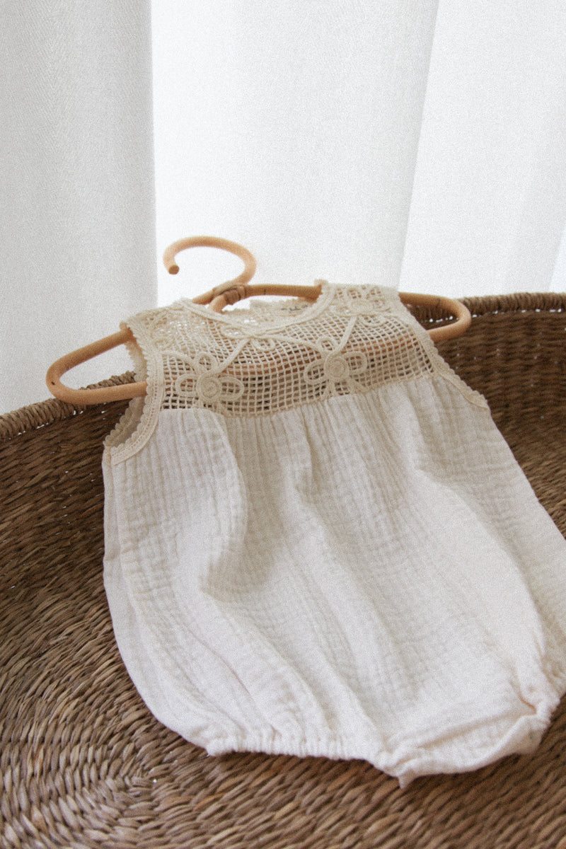 Cream/Crochet Muslin Romper