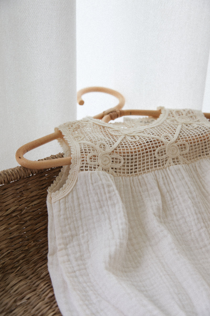 Cream/Crochet Muslin Romper