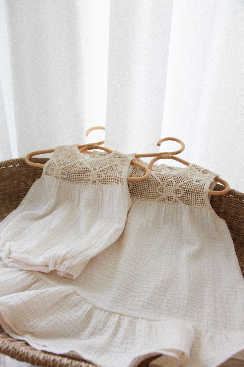 Cream/Crochet Muslin Romper