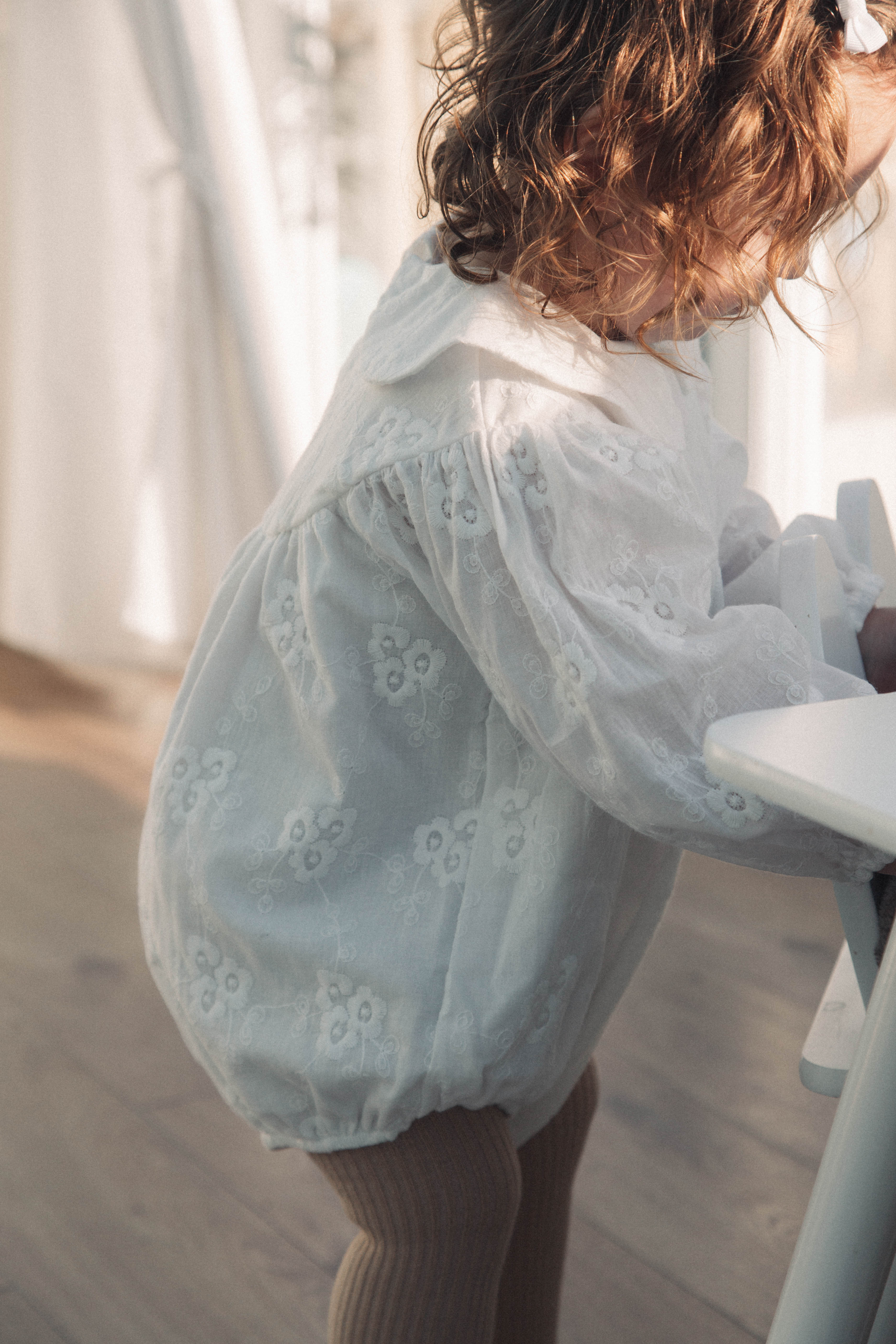 White/Embroidered Long Sleeve Romper