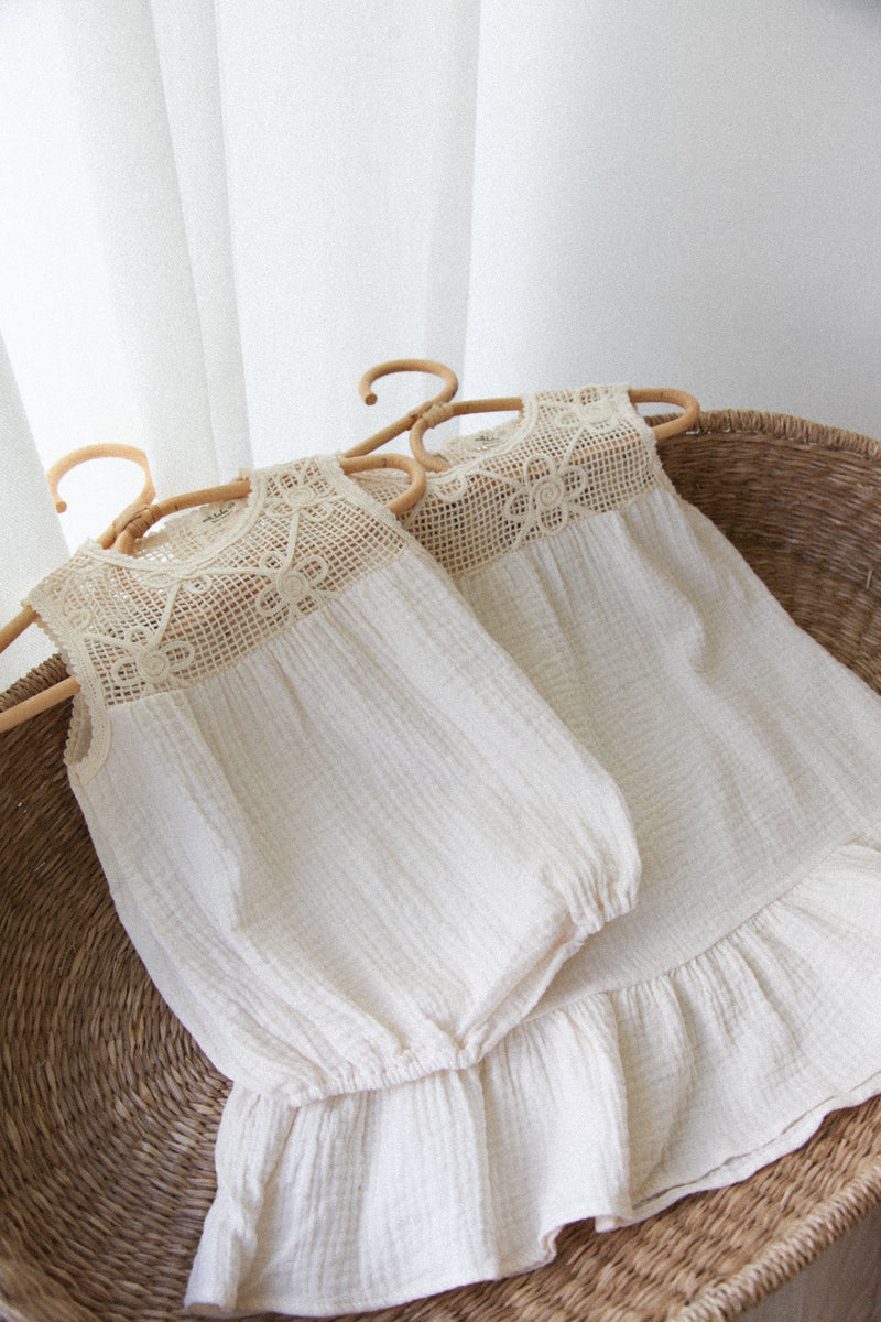 Cream/Crochet Muslin Romper