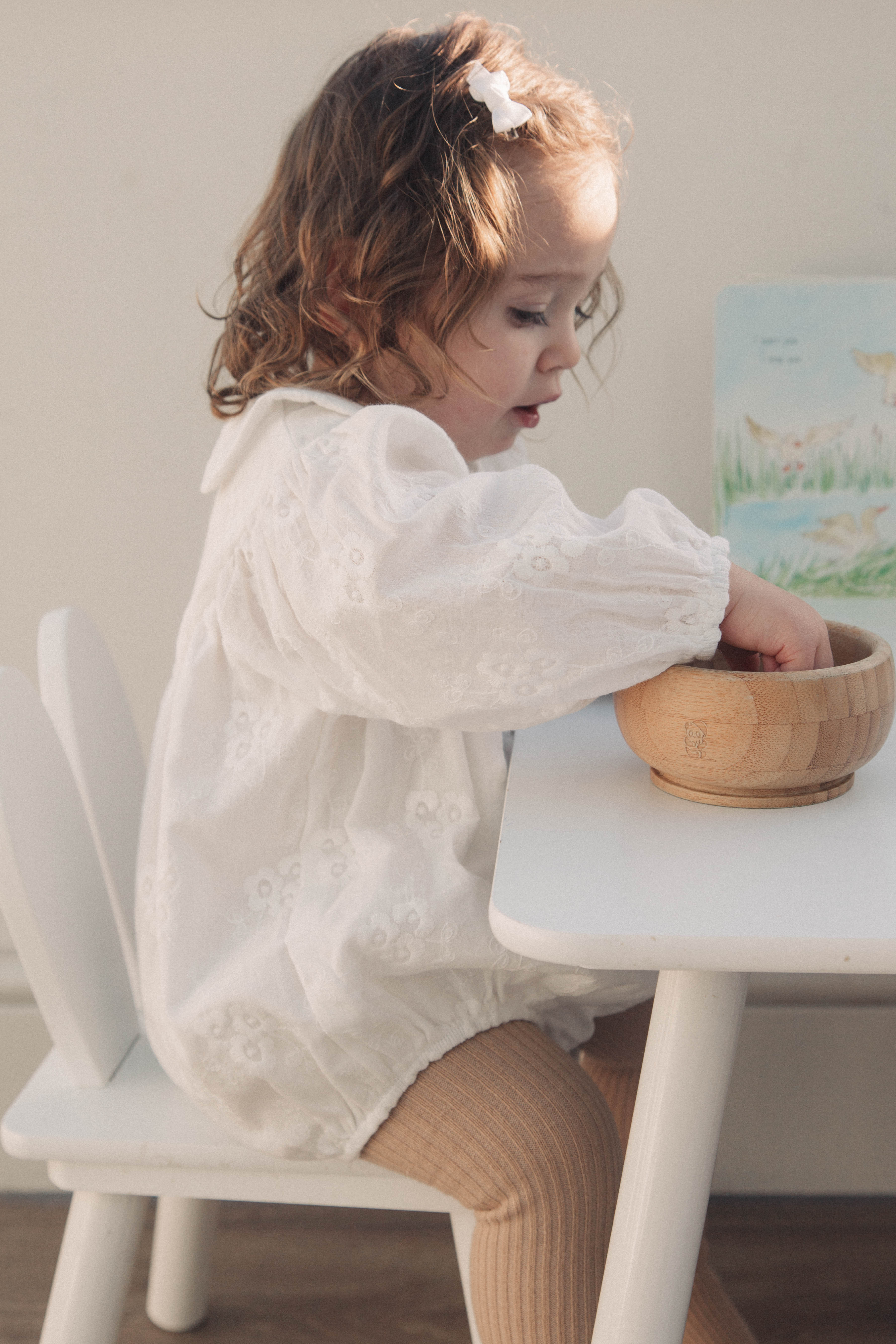 White/Embroidered Long Sleeve Romper