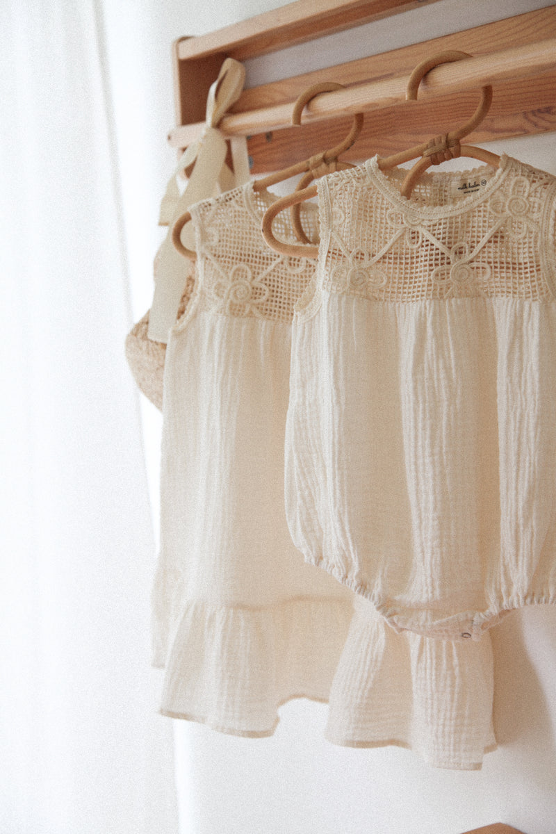 Cream/Crochet Muslin Romper