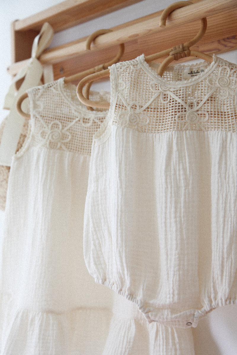 Cream/Crochet Muslin Romper