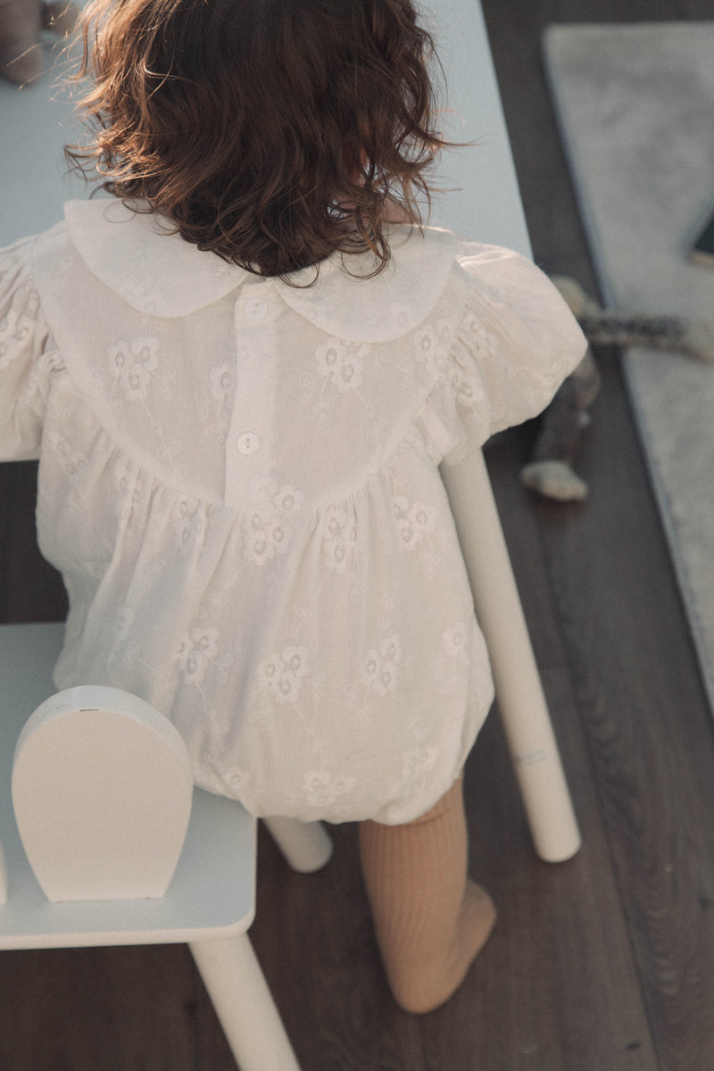 White/Embroidered Long Sleeve Romper