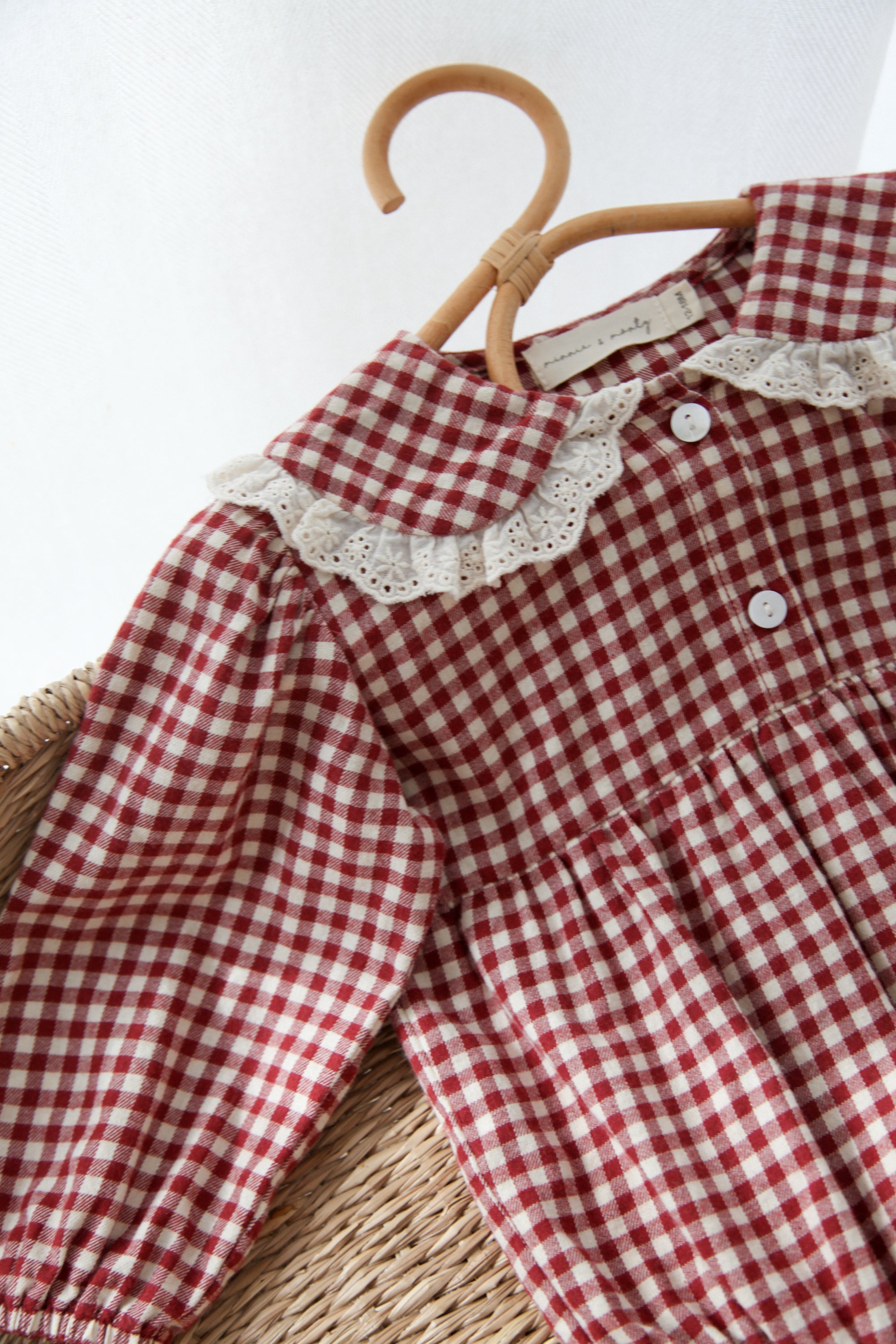 Berry/Gingham Oversized Frill Collar Romper