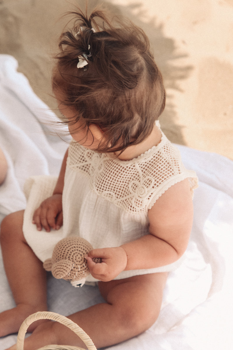 Cream/Crochet Muslin Romper