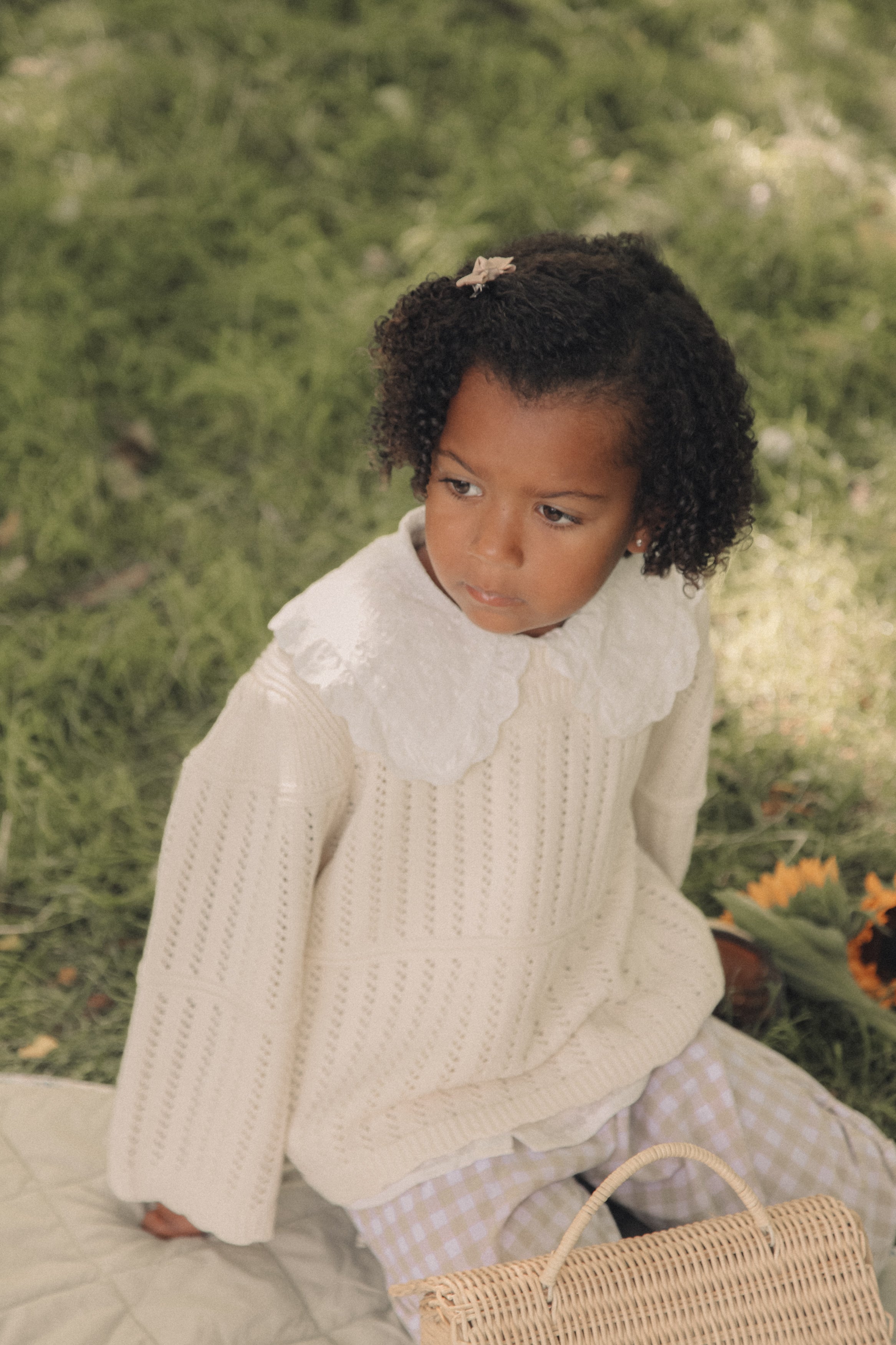 Cream Cotton Flare Sleeve Openwork Knit Jumper