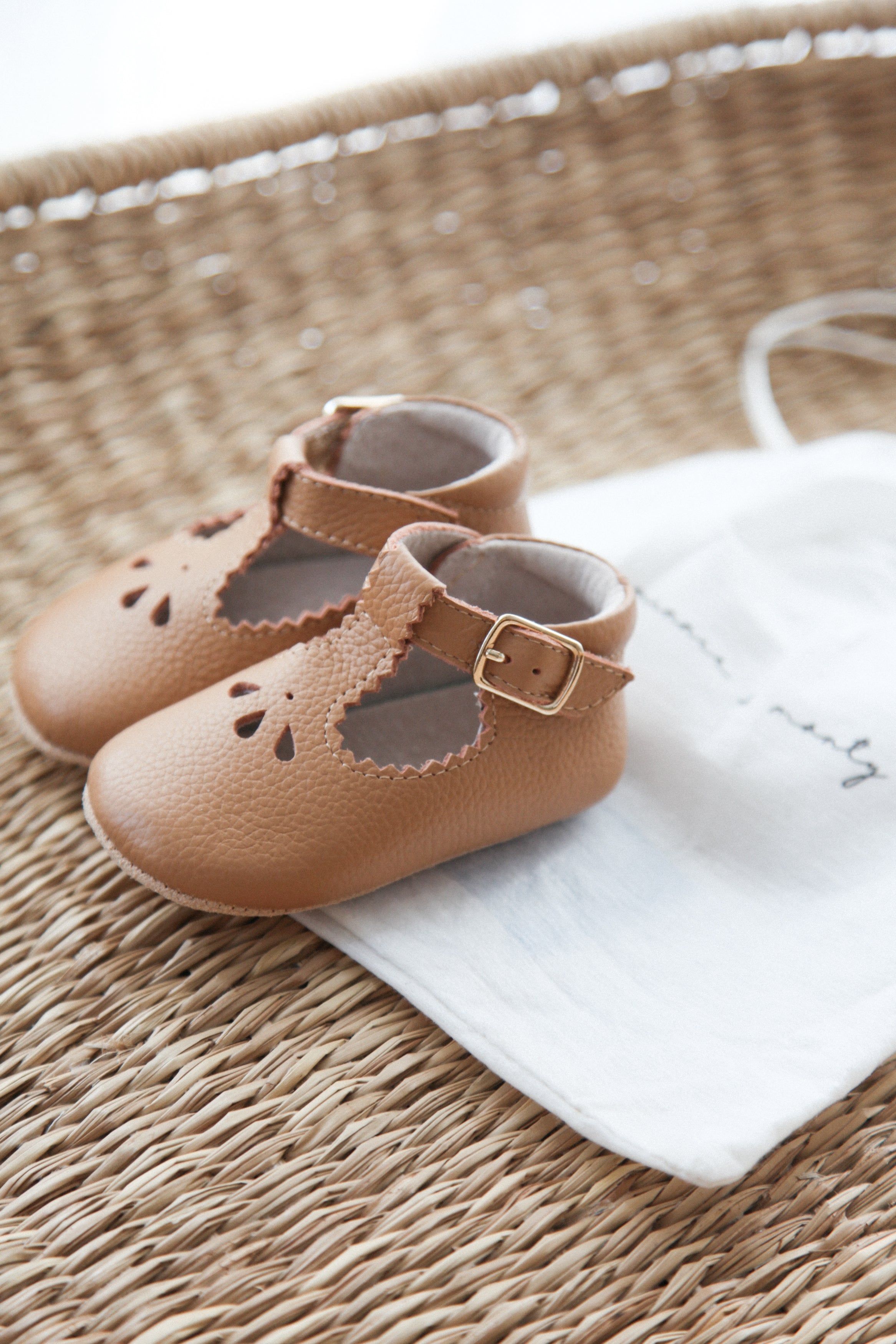 Tan Leather T-Bar Baby Shoes (& dust bag)