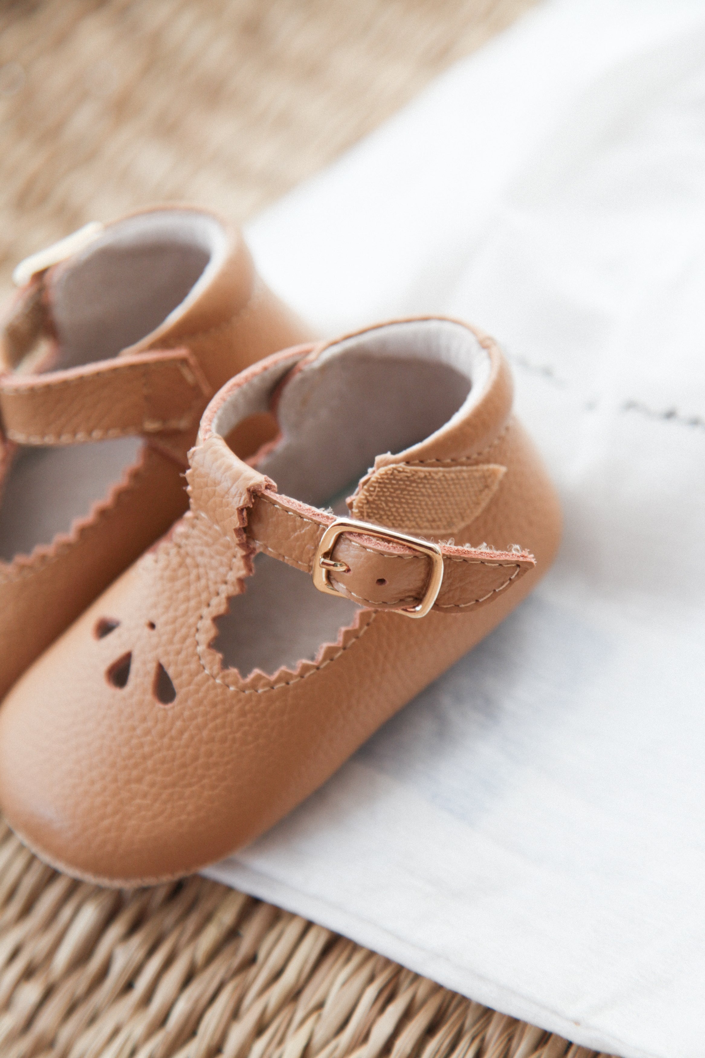 Tan Leather T-Bar Baby Shoes (& dust bag)