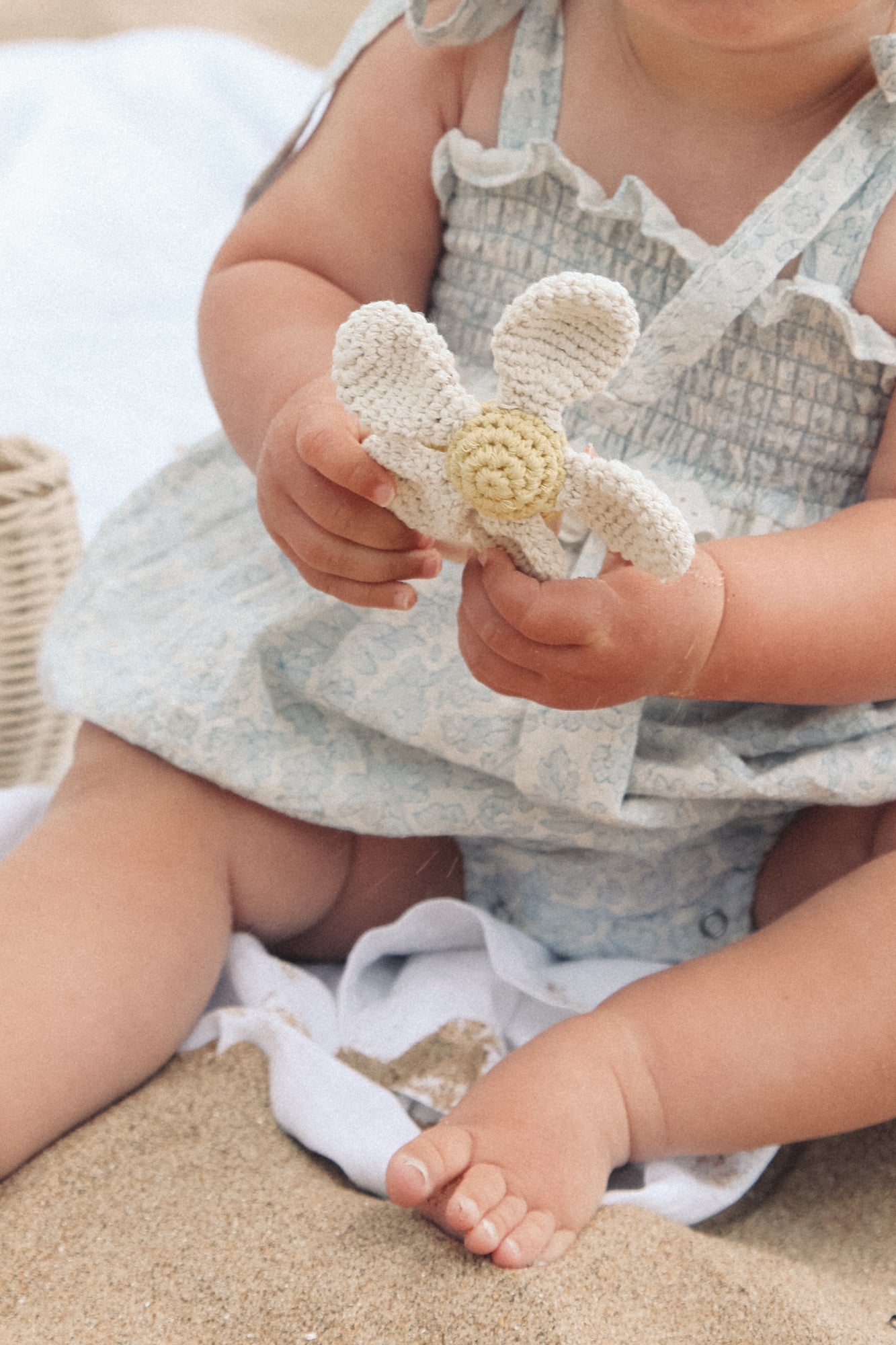 Yellow/Cream Flower Knitted Baby Rattle