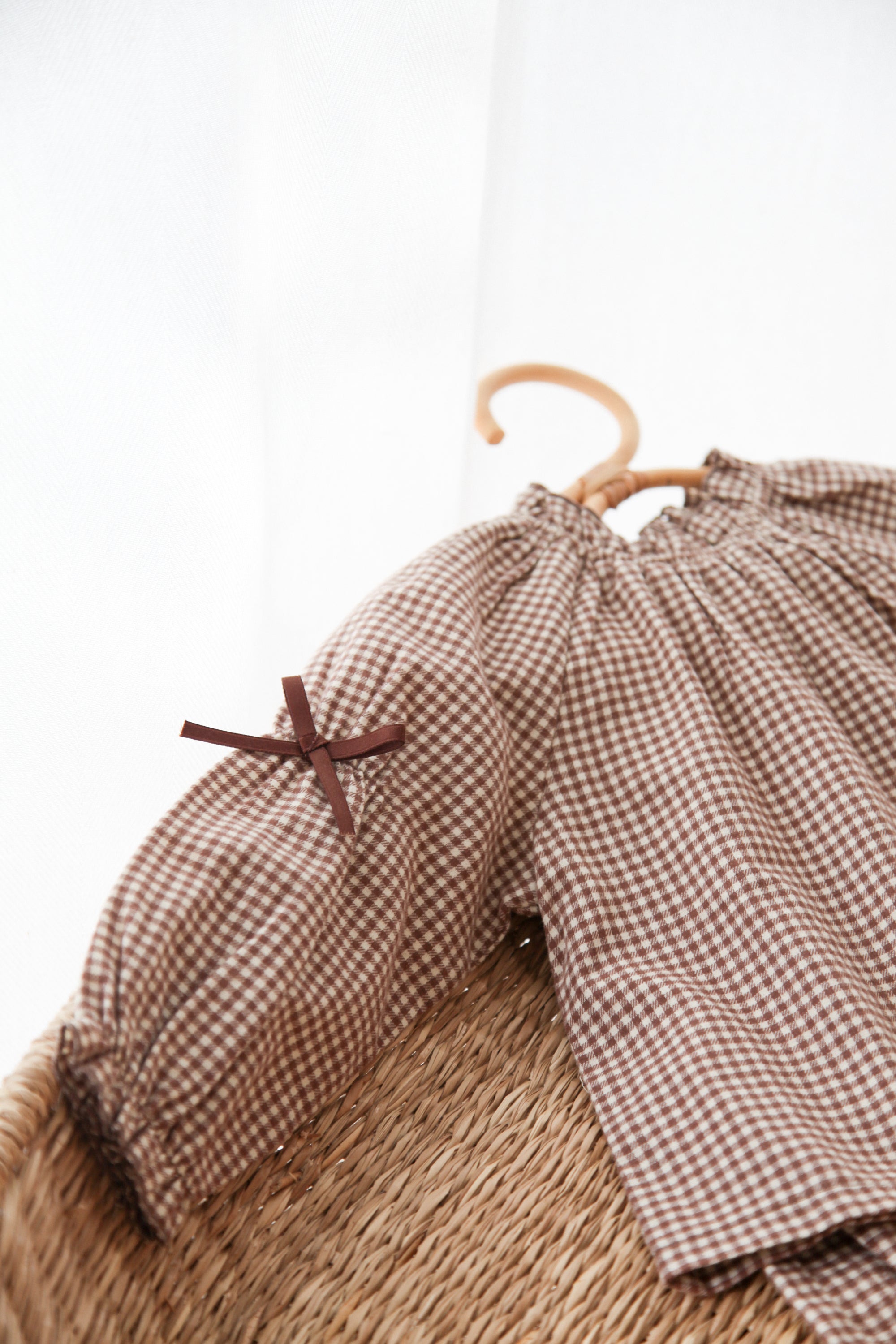 Brown/Gingham Bow Sleeve Blouse & Bloomer Set