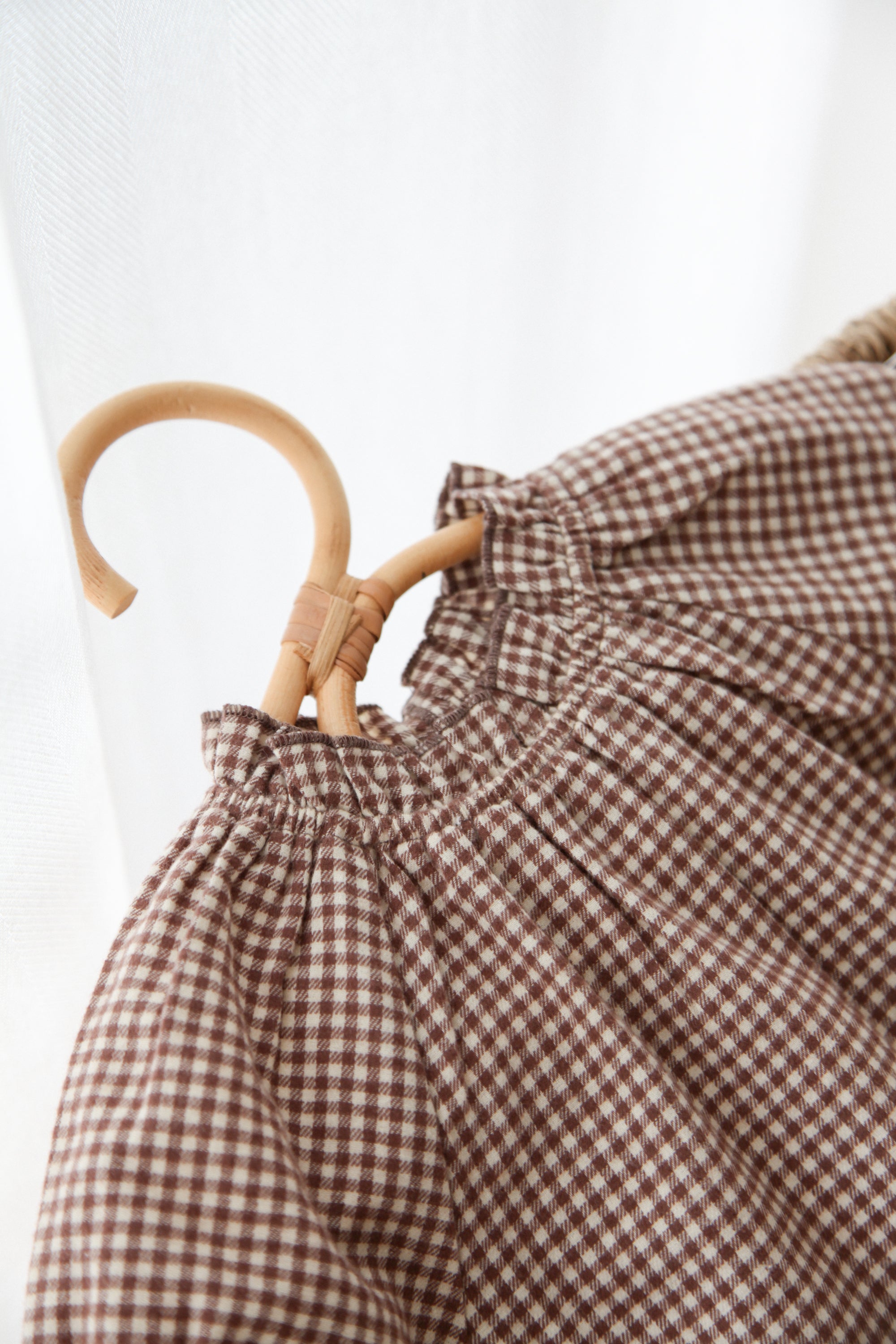 Brown/Gingham Bow Sleeve Blouse & Bloomer Set