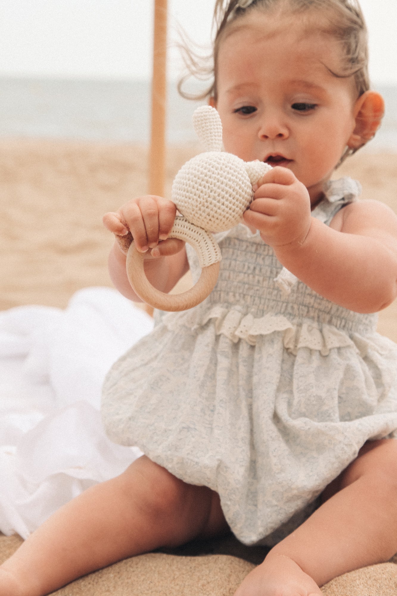 Cream Bunny Rabbit Knitted Baby Rattle