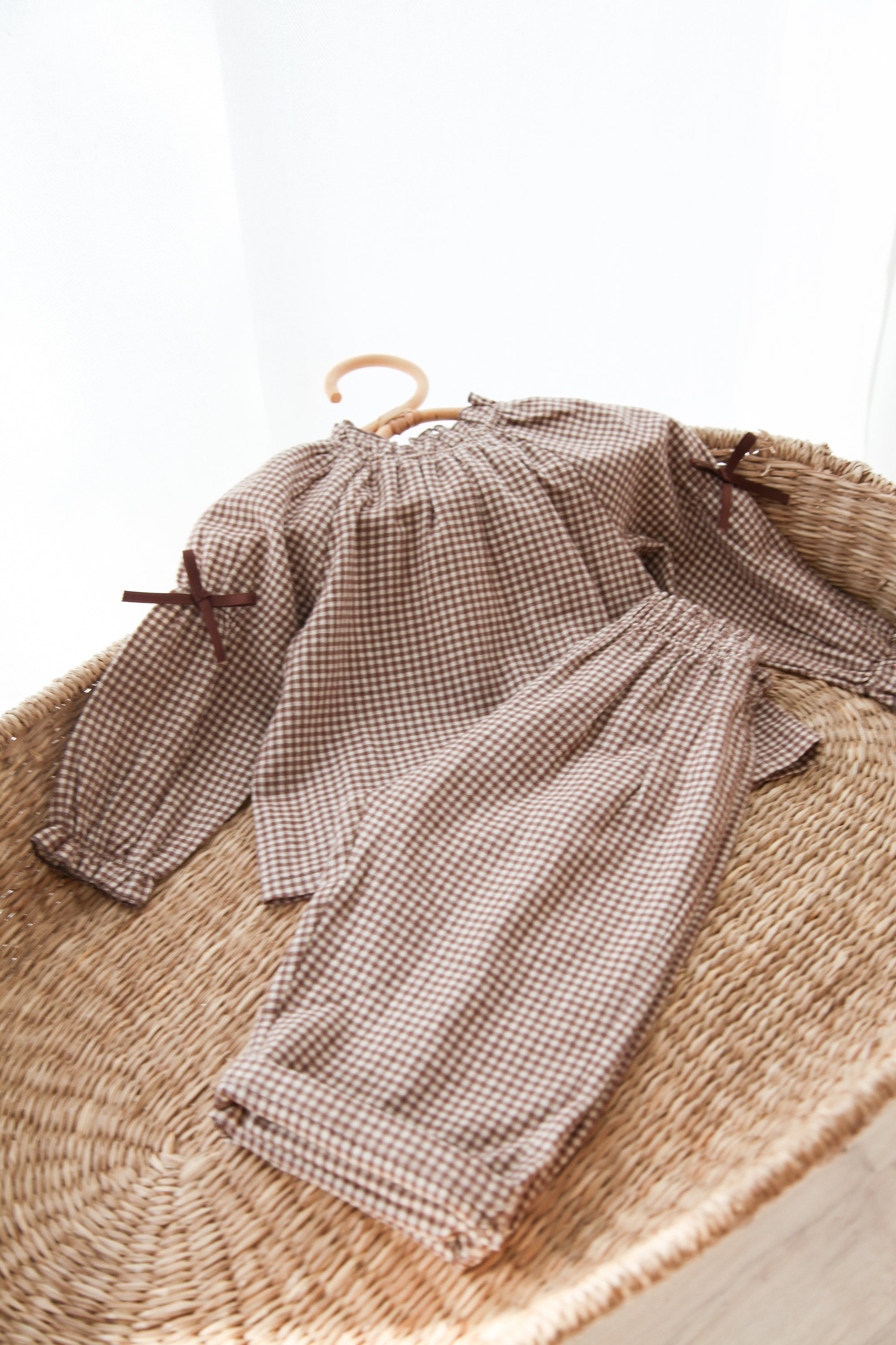 Brown/Gingham Brushed Cotton Wide Leg Trousers