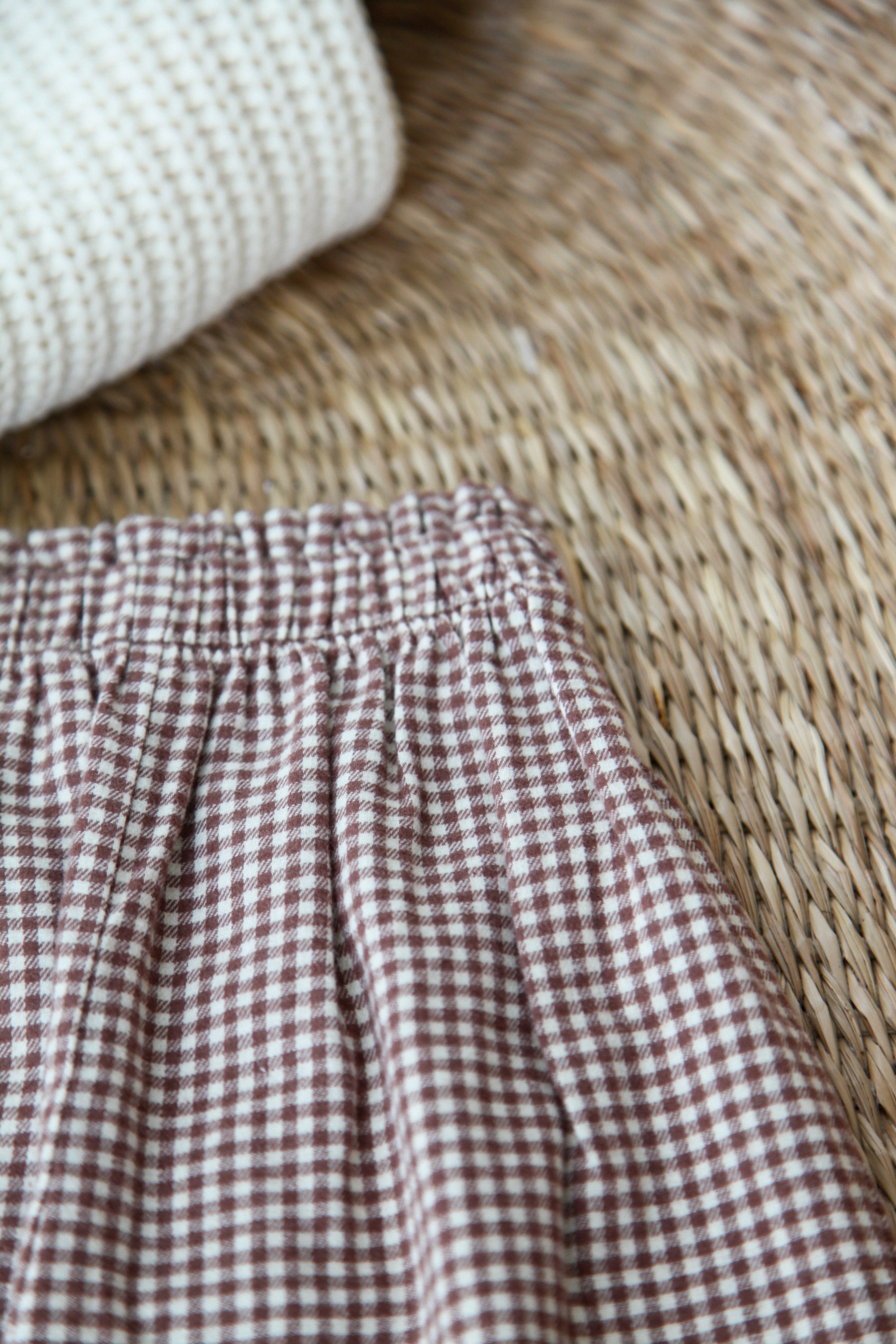 Brown/Gingham Brushed Cotton Wide Leg Trousers