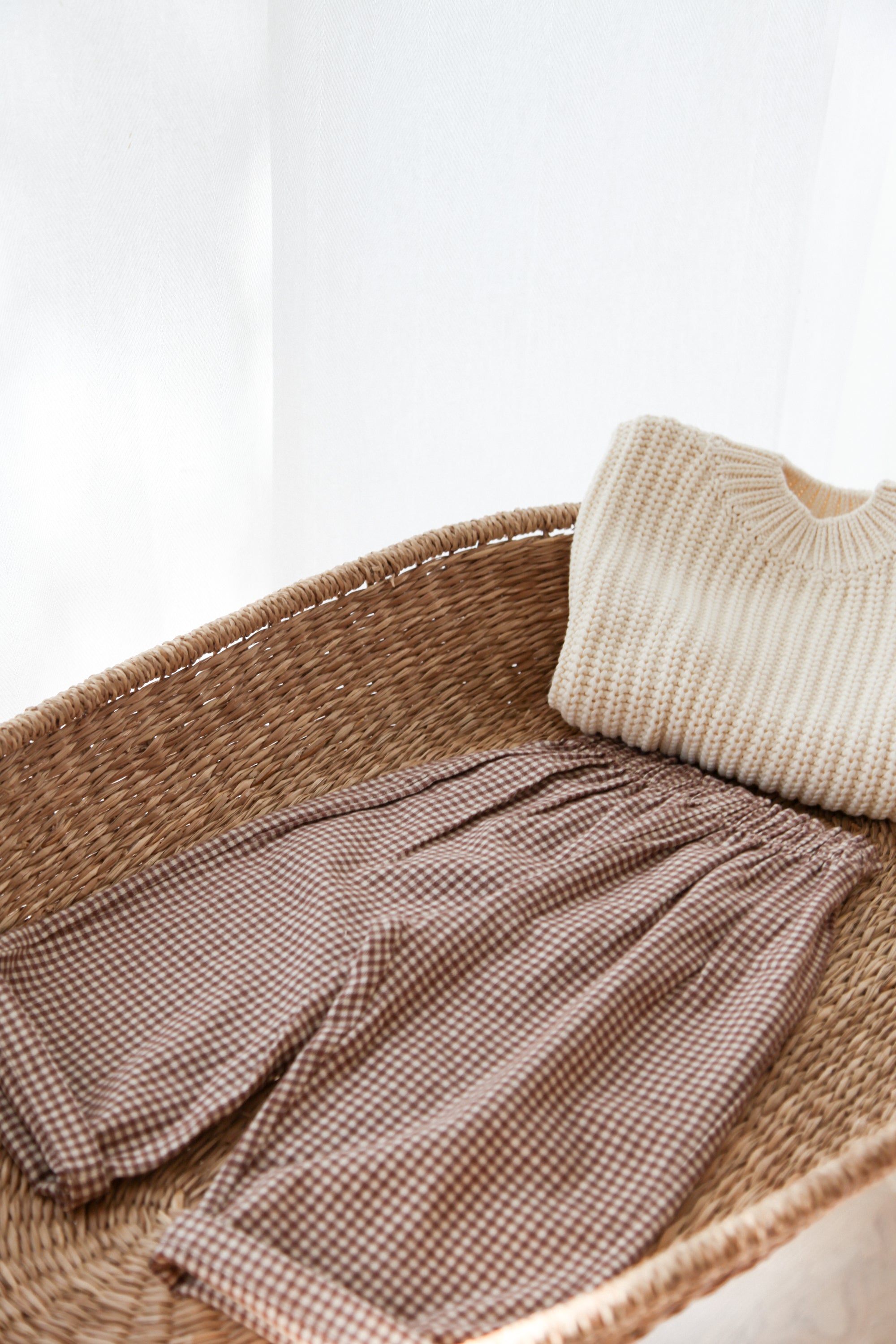 Brown/Gingham Brushed Cotton Wide Leg Trousers
