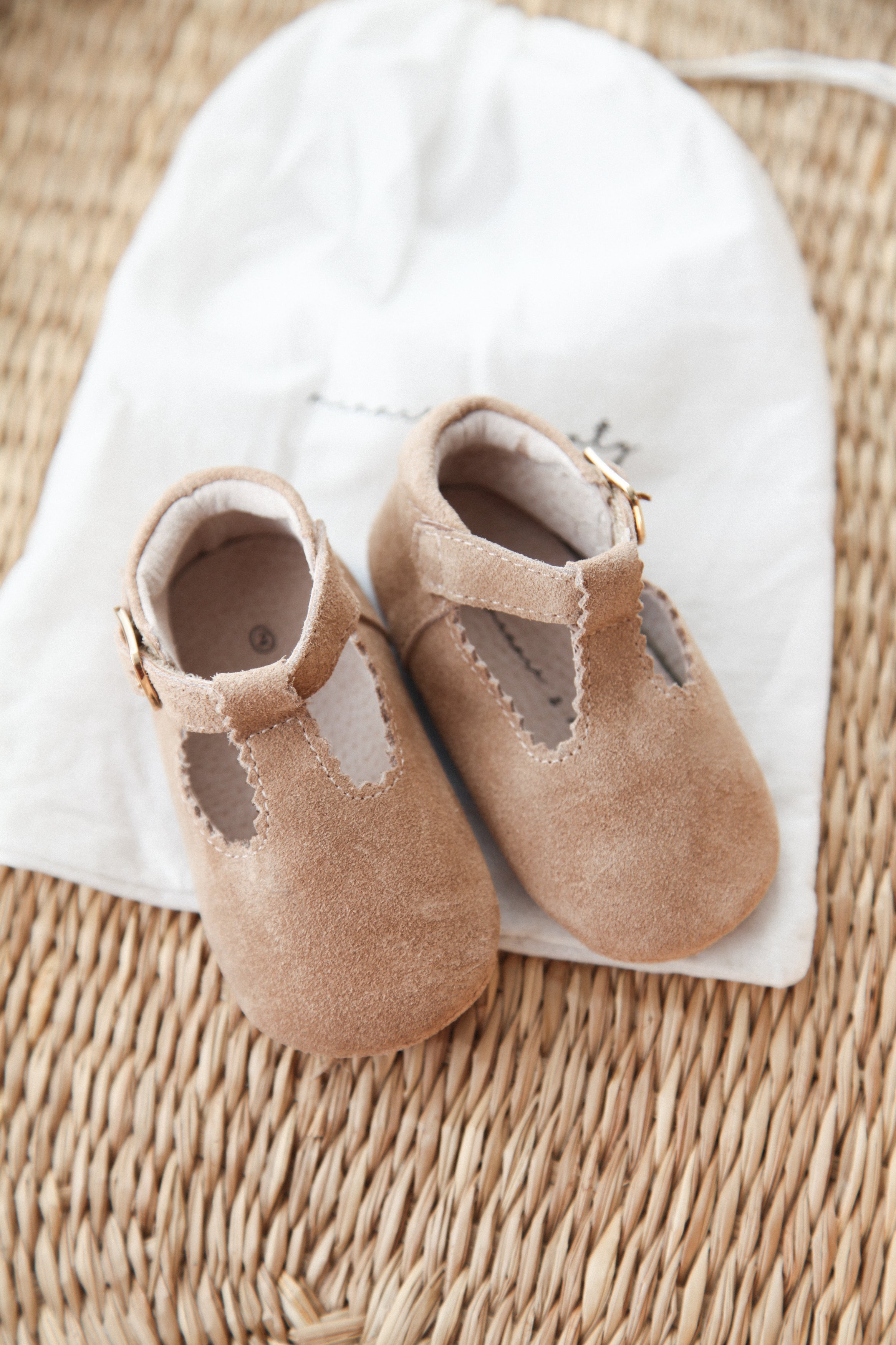 Camel Suede T-Bar Baby Shoes (& dust bag)