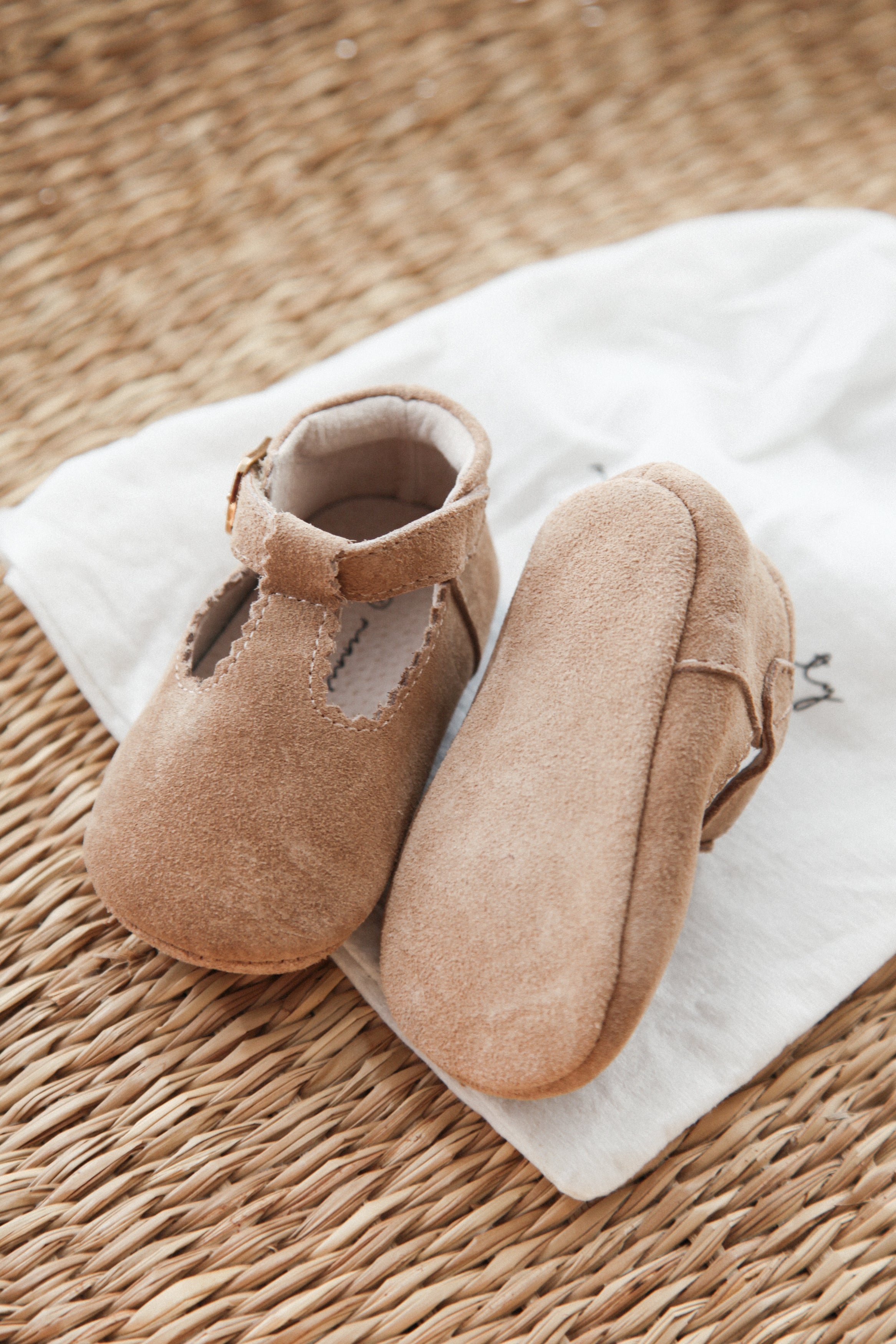 Camel Suede T-Bar Baby Shoes (& dust bag)