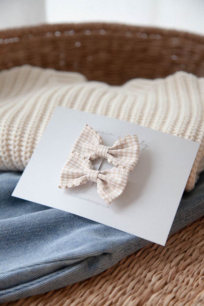 Beige Gingham Bows (2 pack)