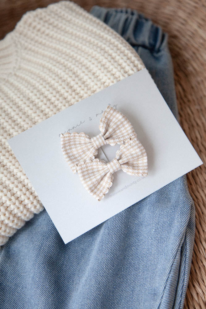 Beige Gingham Bows (2 pack)