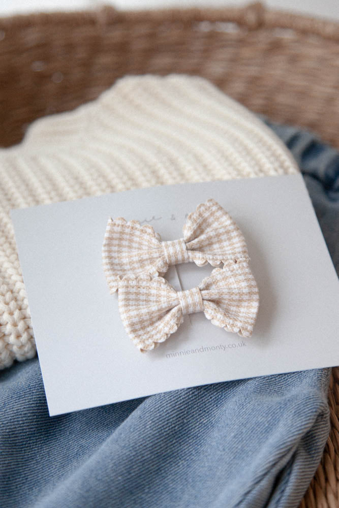 Beige Gingham Bows (2 pack)