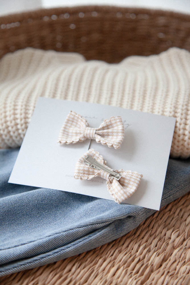 Beige Gingham Bows (2 pack)