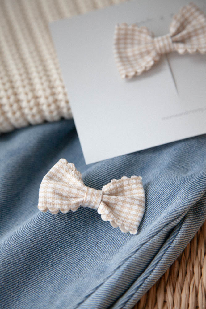 Beige Gingham Bows (2 pack)