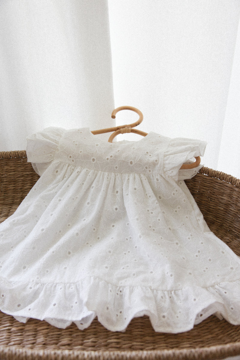 White Cotton Broderie Anglaise Frill Dress