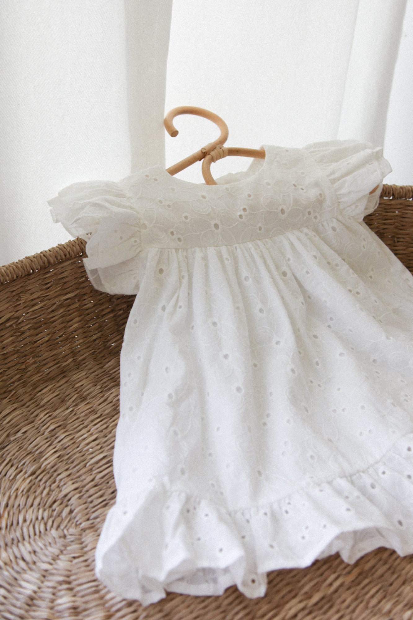 White Cotton Broderie Anglaise Frill Dress