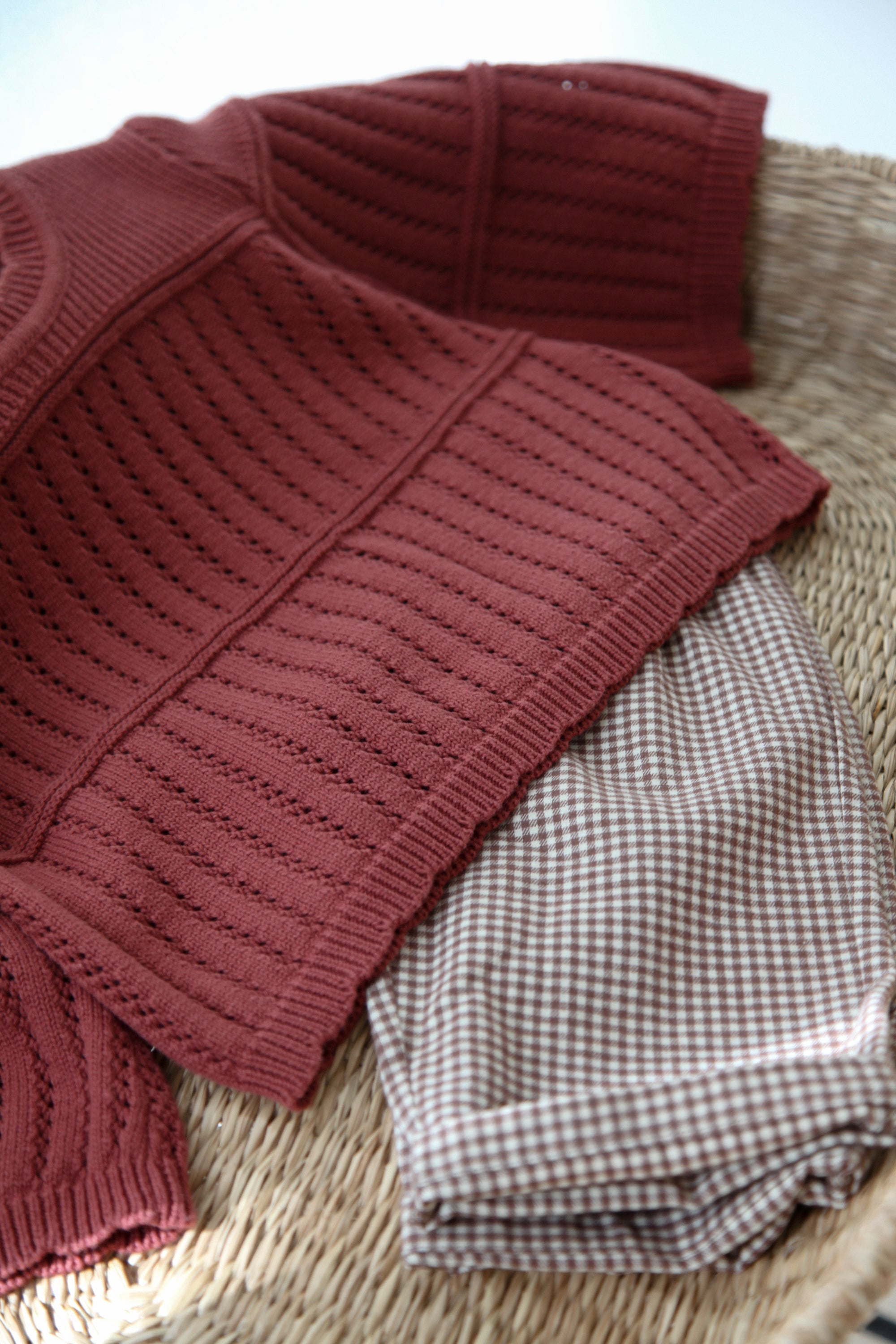 Dusky/Berry Cotton Flare Sleeve Openwork Knit Jumper