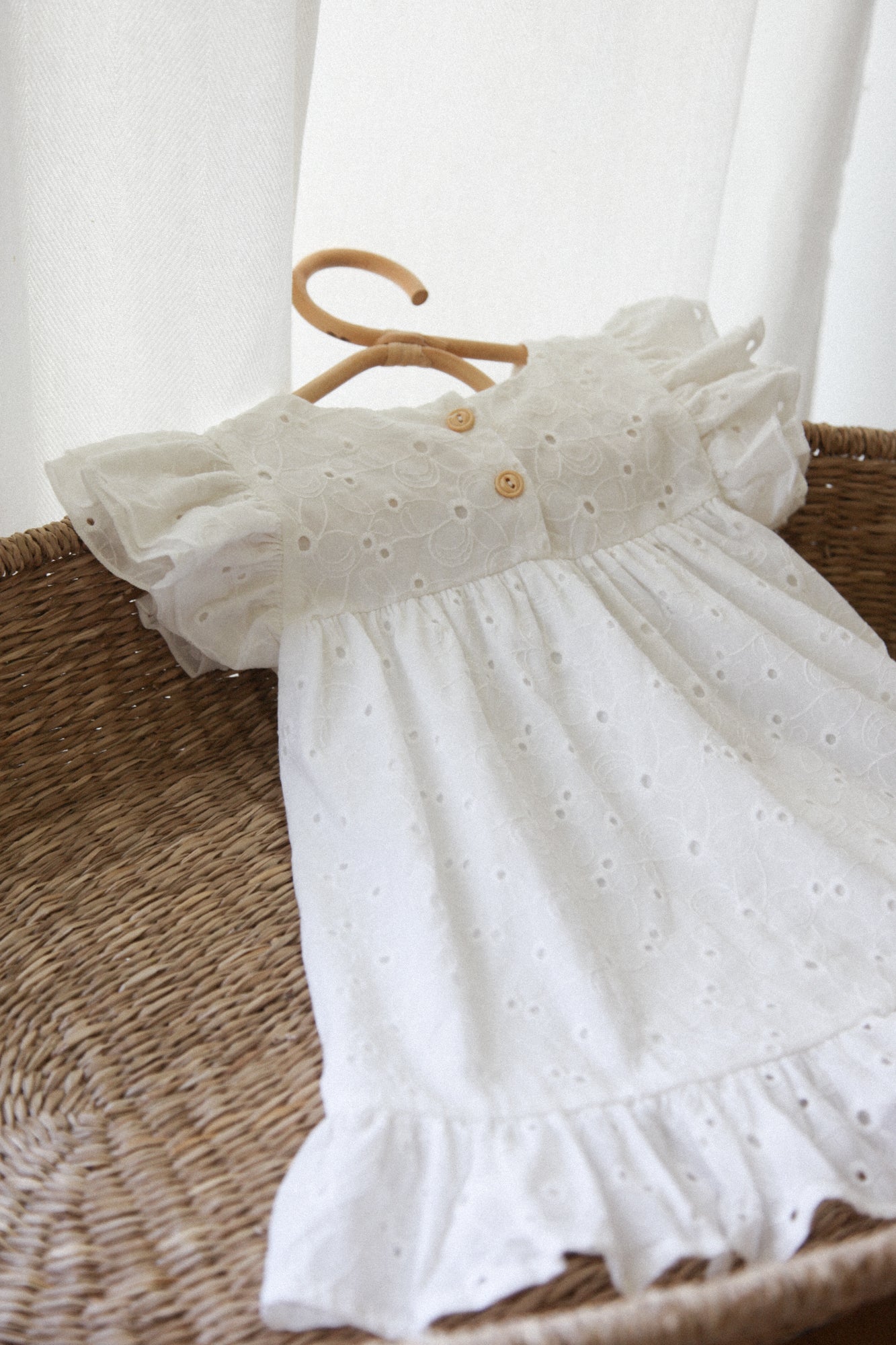 White Cotton Broderie Anglaise Frill Dress