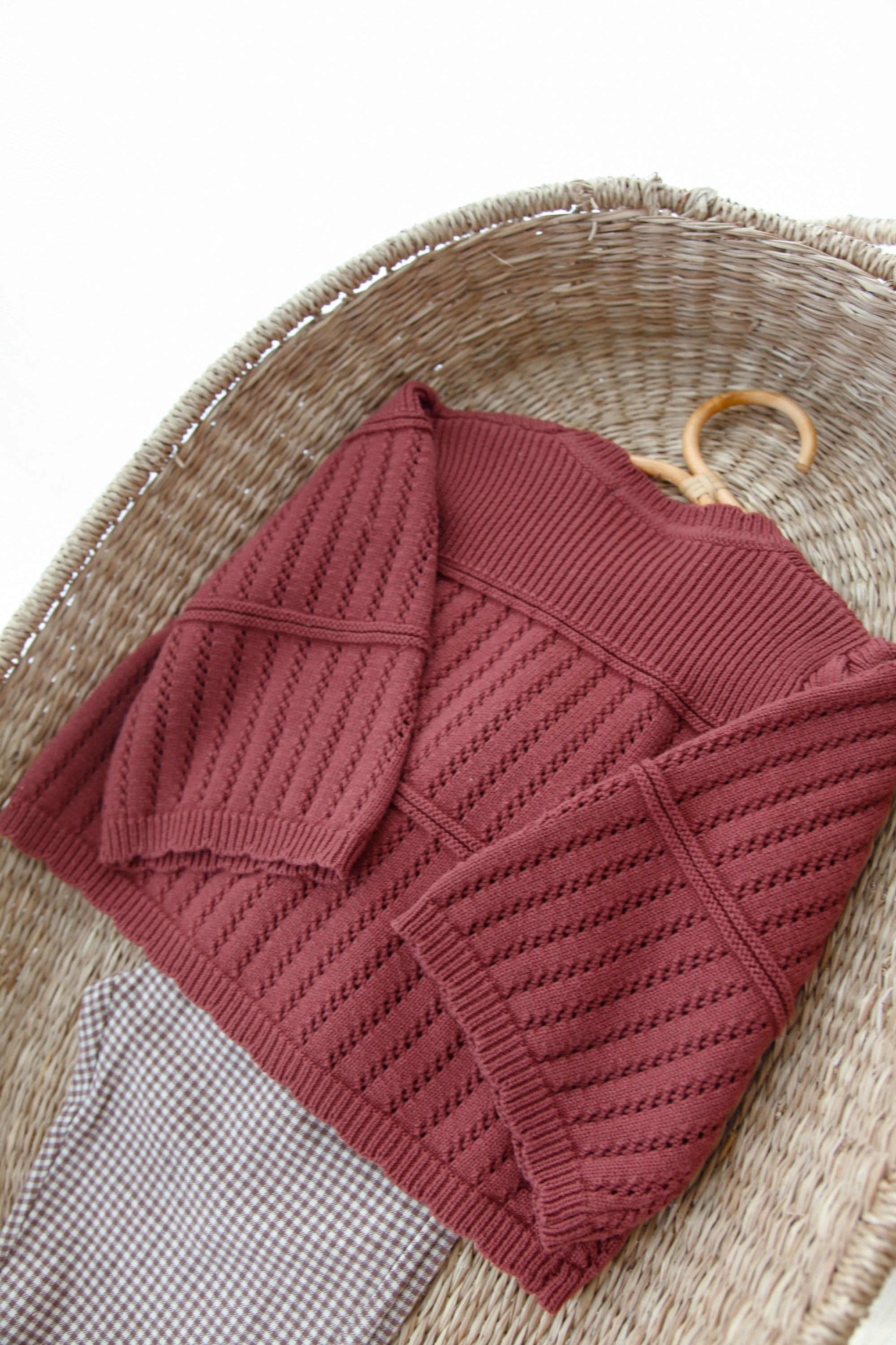 Dusky/Berry Cotton Flare Sleeve Openwork Knit Jumper