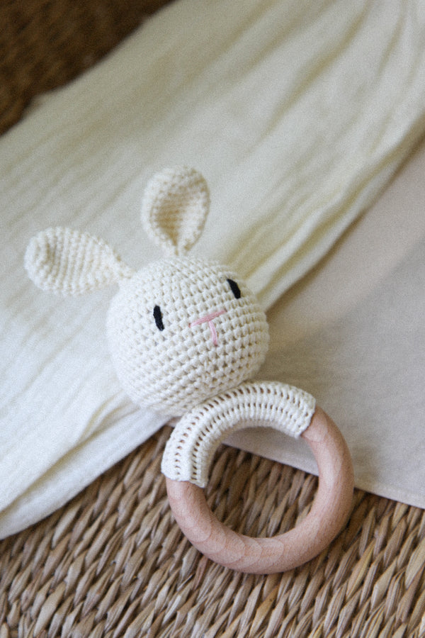 Cream Bunny Rabbit Knitted Baby Rattle