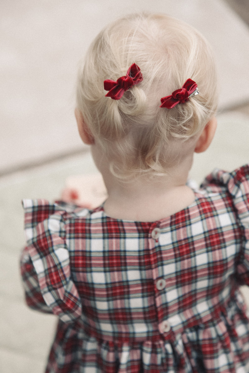 Velvet Red Mini Bow Clips (2 pack)