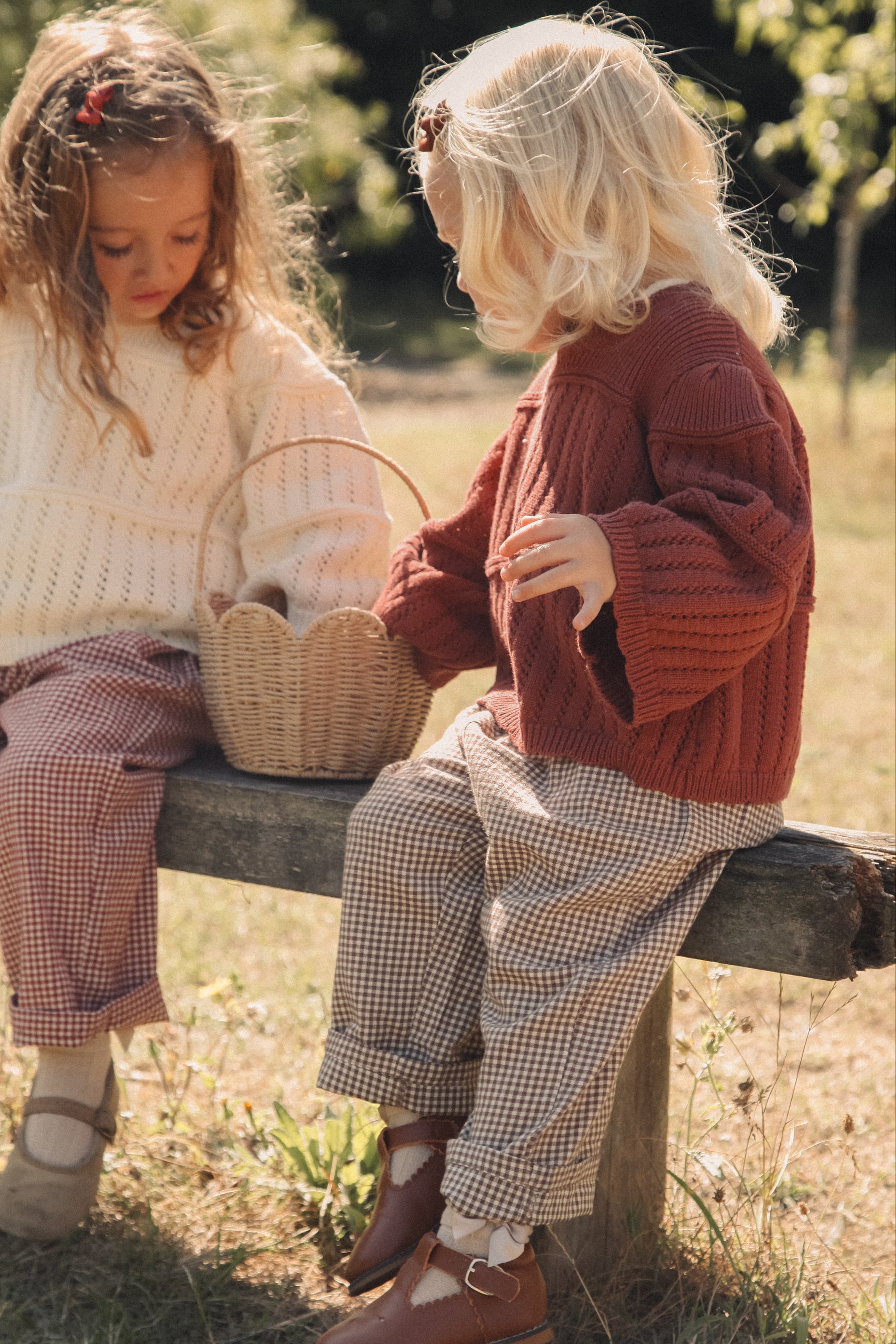 Brown/Gingham Brushed Cotton Oversized Trousers