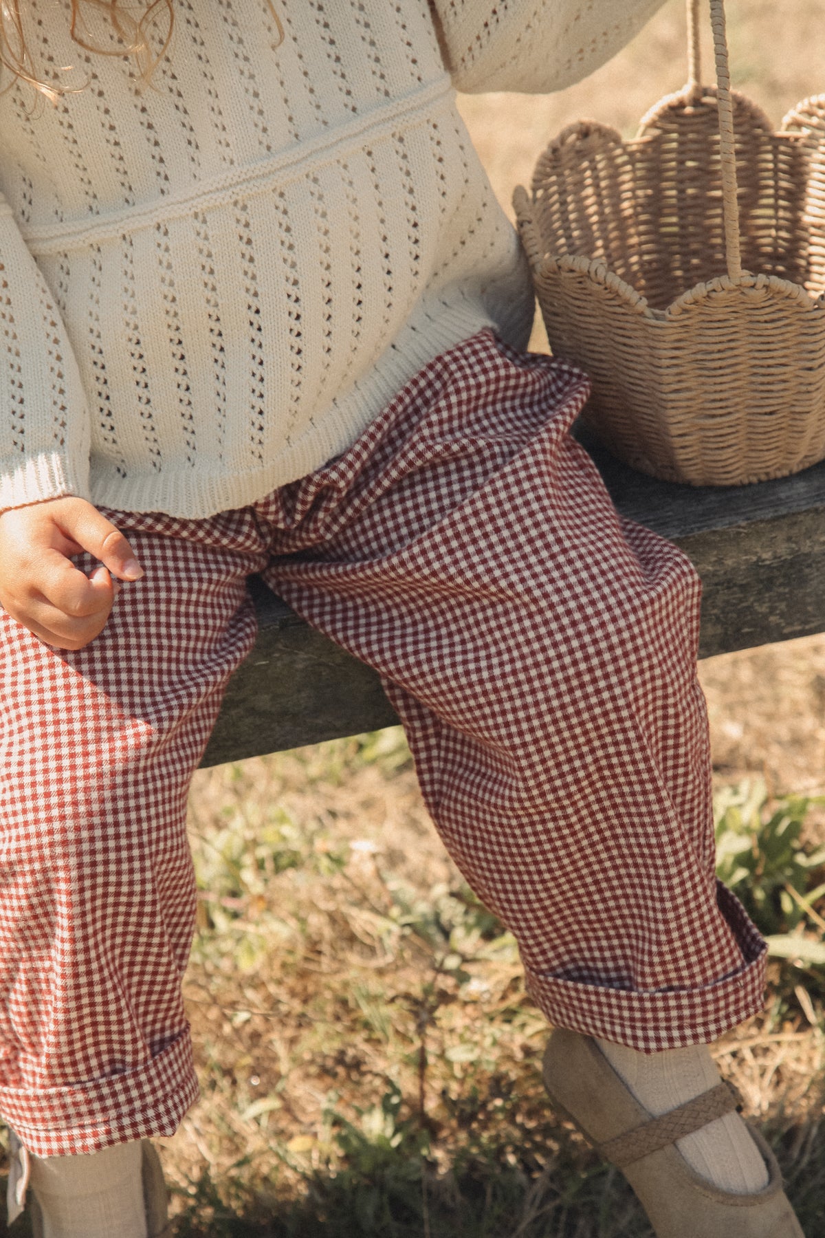 Berry/Gingham Brushed Cotton Oversized Trousers