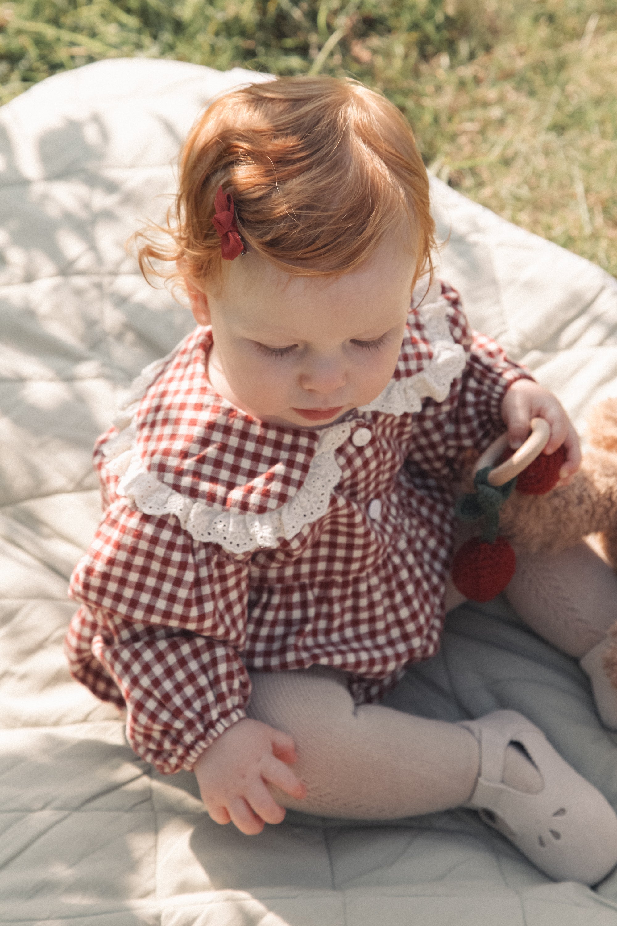 Berry/Gingham Oversized Frill Collar Romper