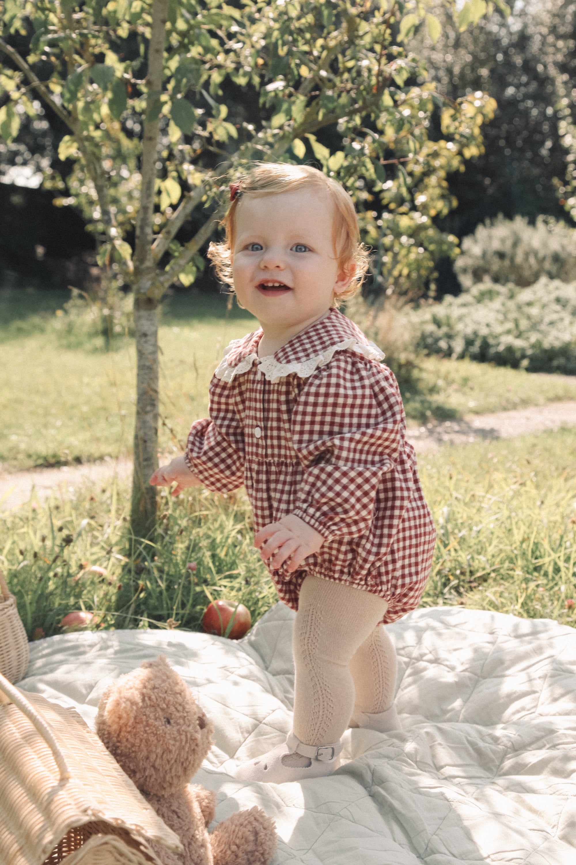 Berry/Gingham Oversized Frill Collar Romper