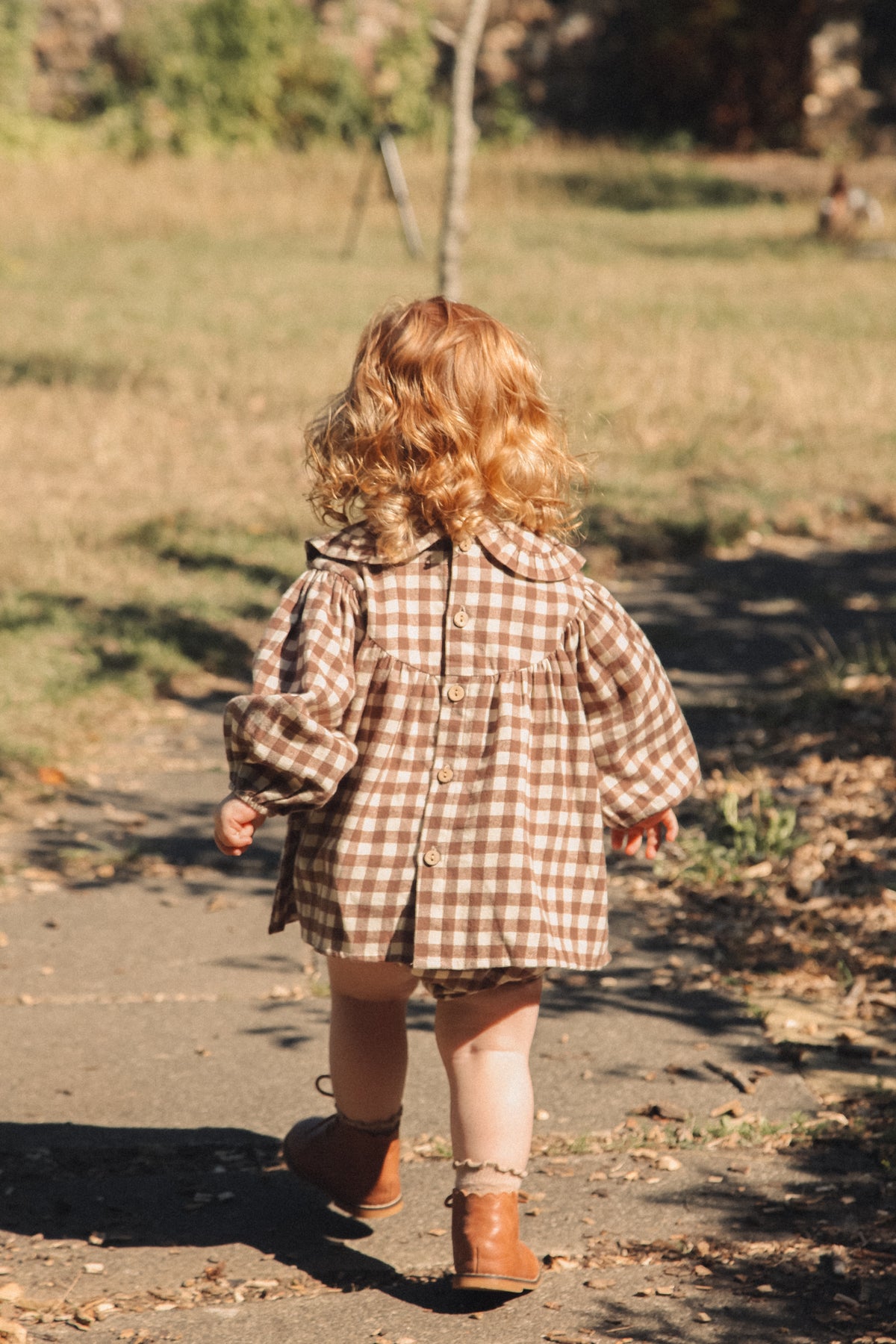 Brown/Check Frill Collar Top & Bloomer Set