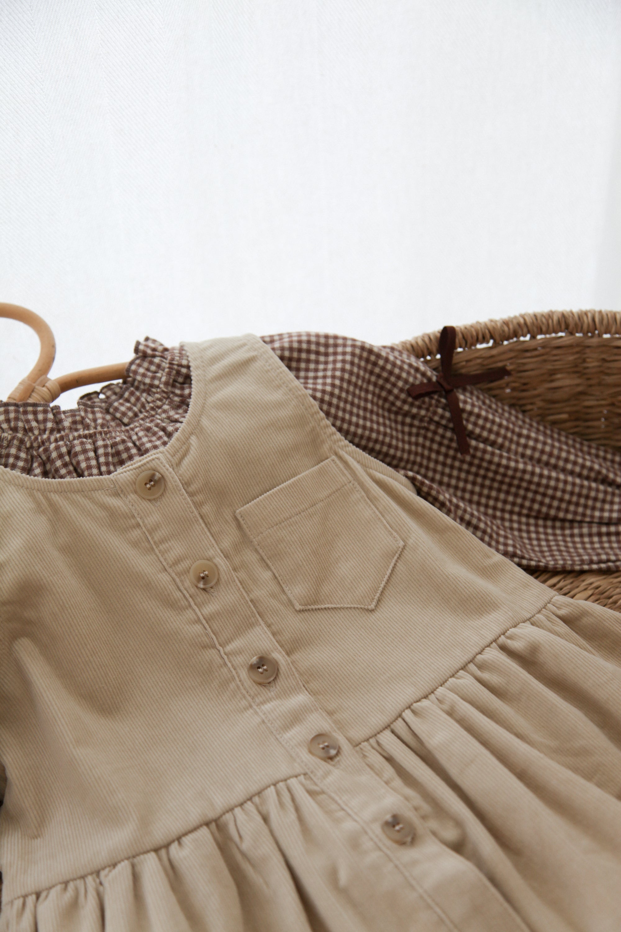 Beige/Cord Frill Pocket Peplum Dress