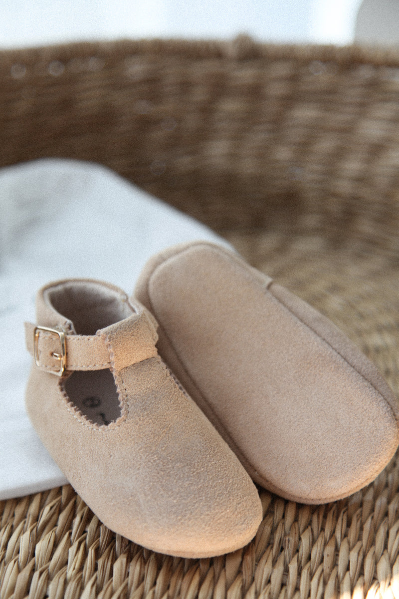 Camel Suede T-Bar Baby Shoes (& dust bag)