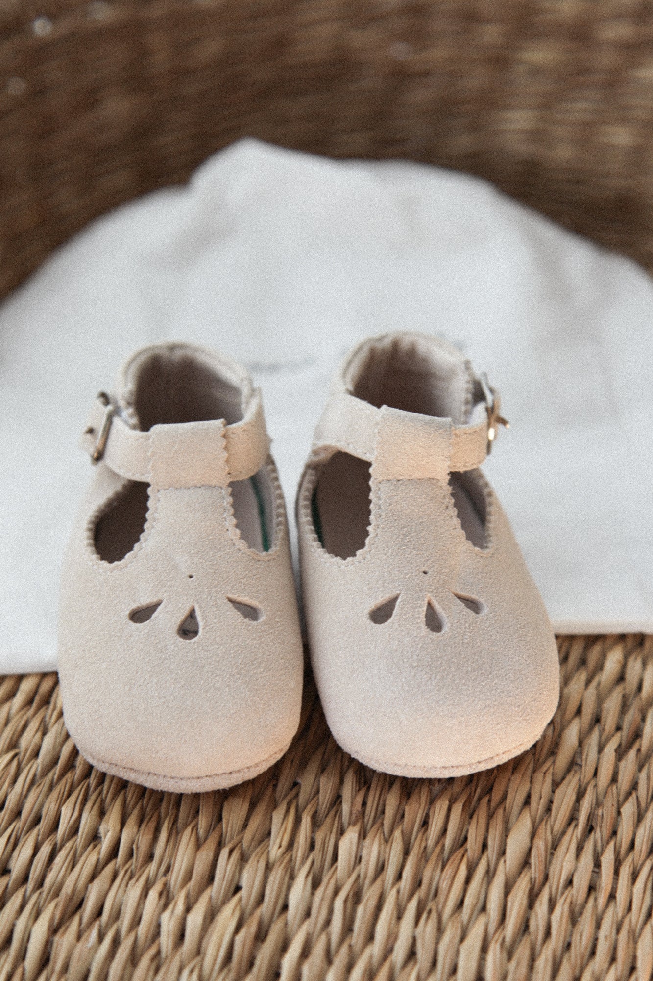 Stone Suede T-Bar Baby Shoes (& dust bag)