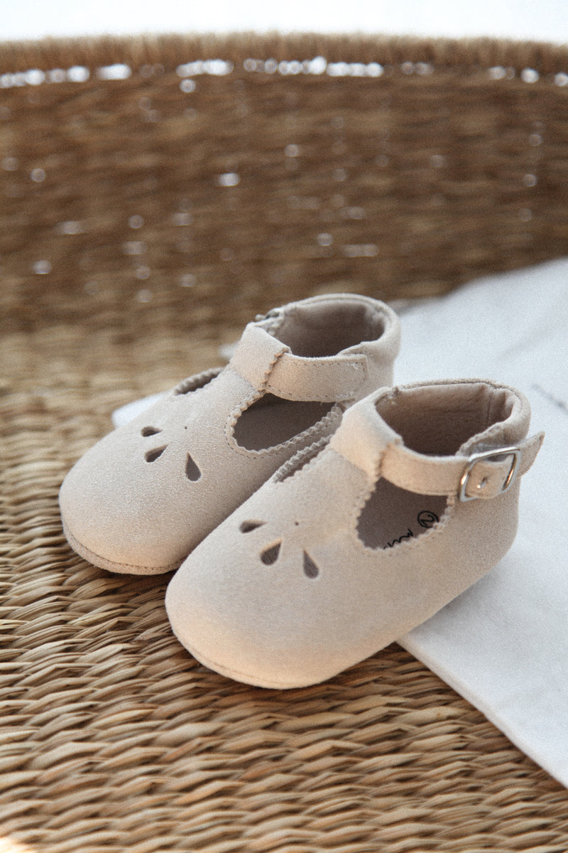 Stone Suede T-Bar Baby Shoes (& dust bag)