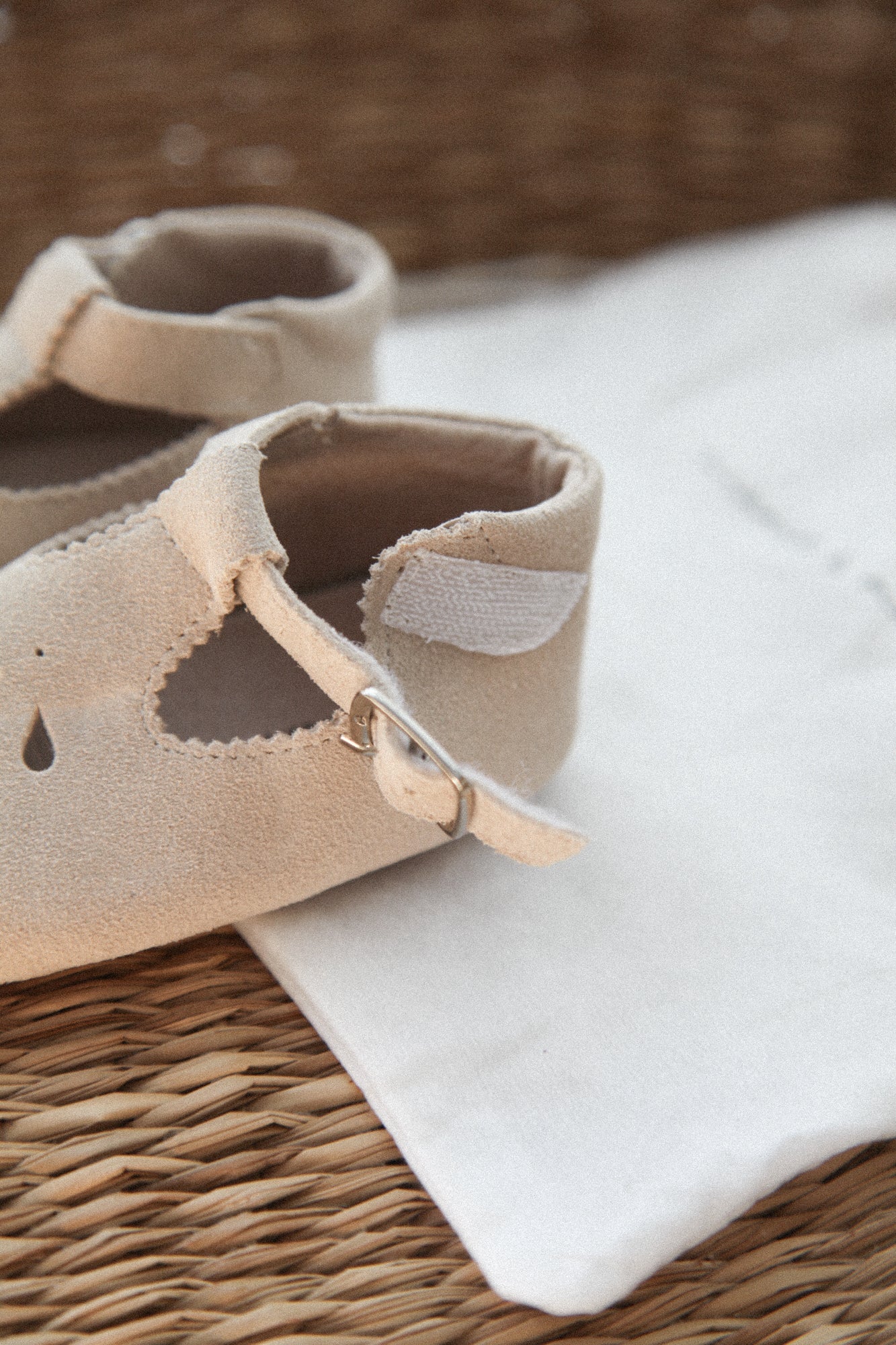 Stone Suede T-Bar Baby Shoes (& dust bag)