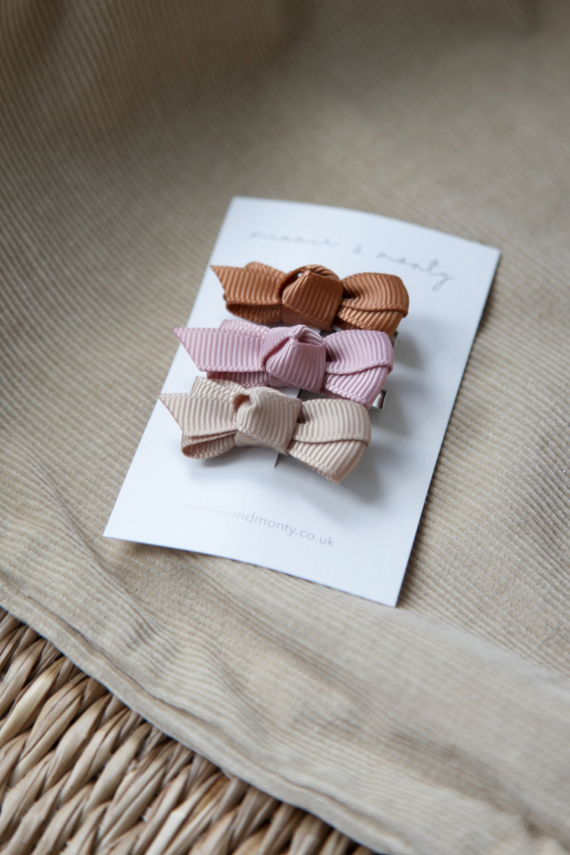 Dainty Mini Bow Clips - Maple Trio